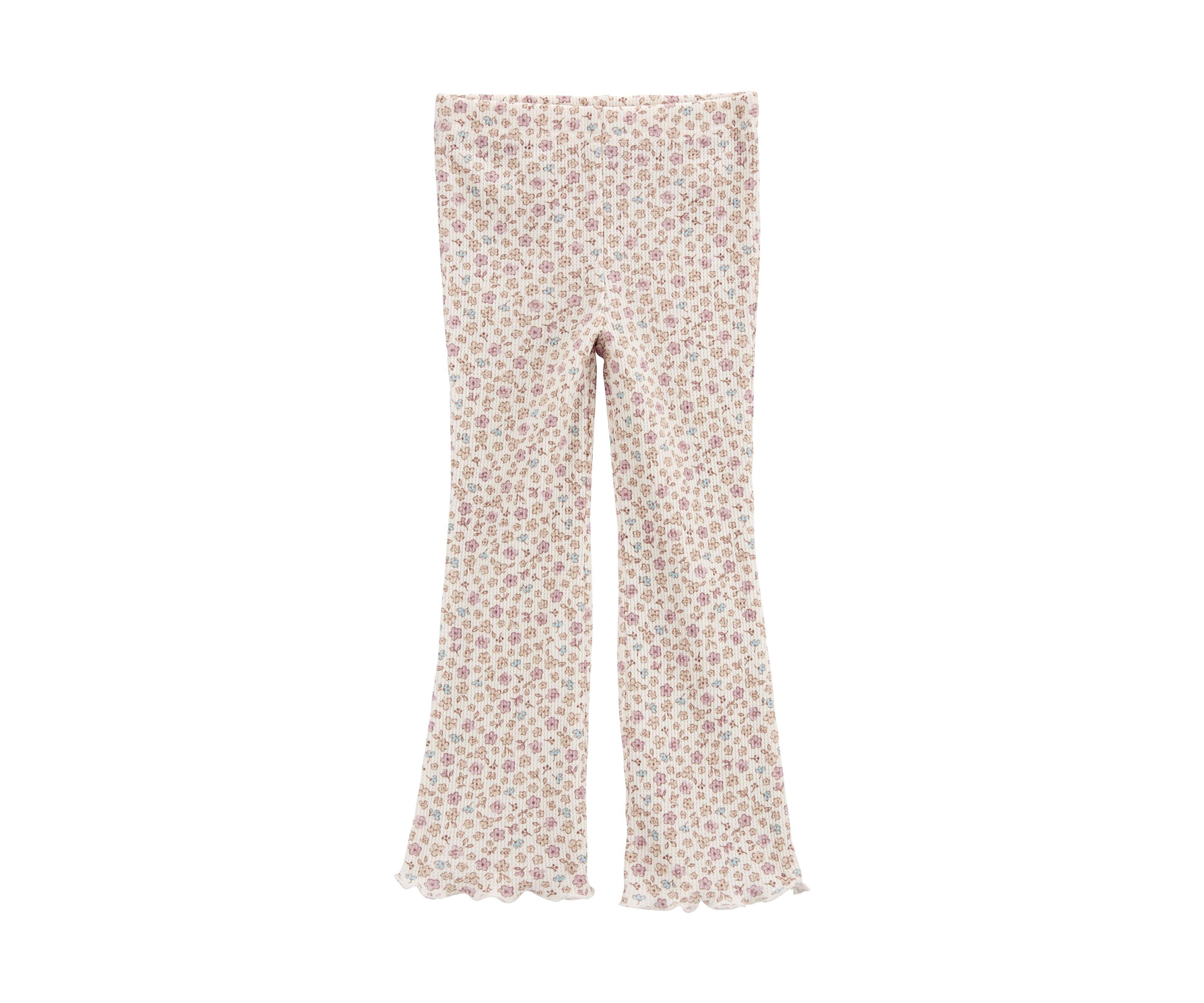 Toddler Girls Waffle Knit Floral Printed Flare Pants