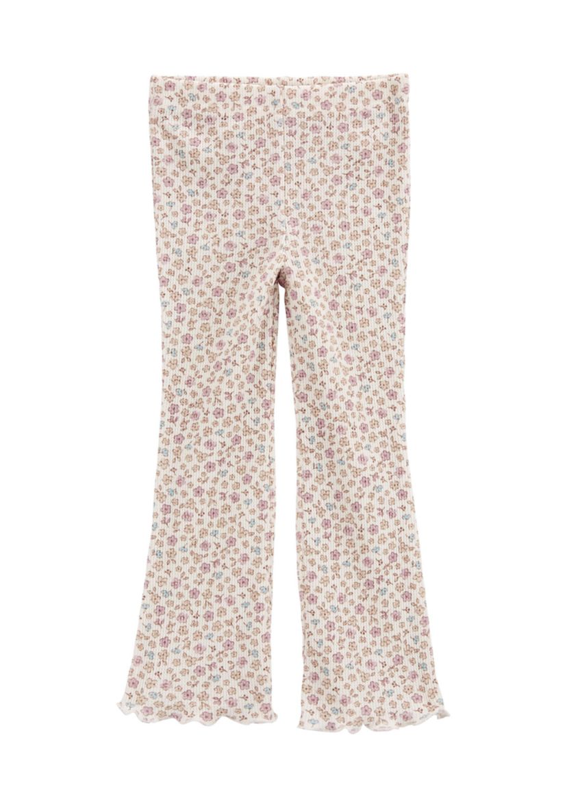 Toddler Girls Waffle Knit Floral Printed Flare Pants