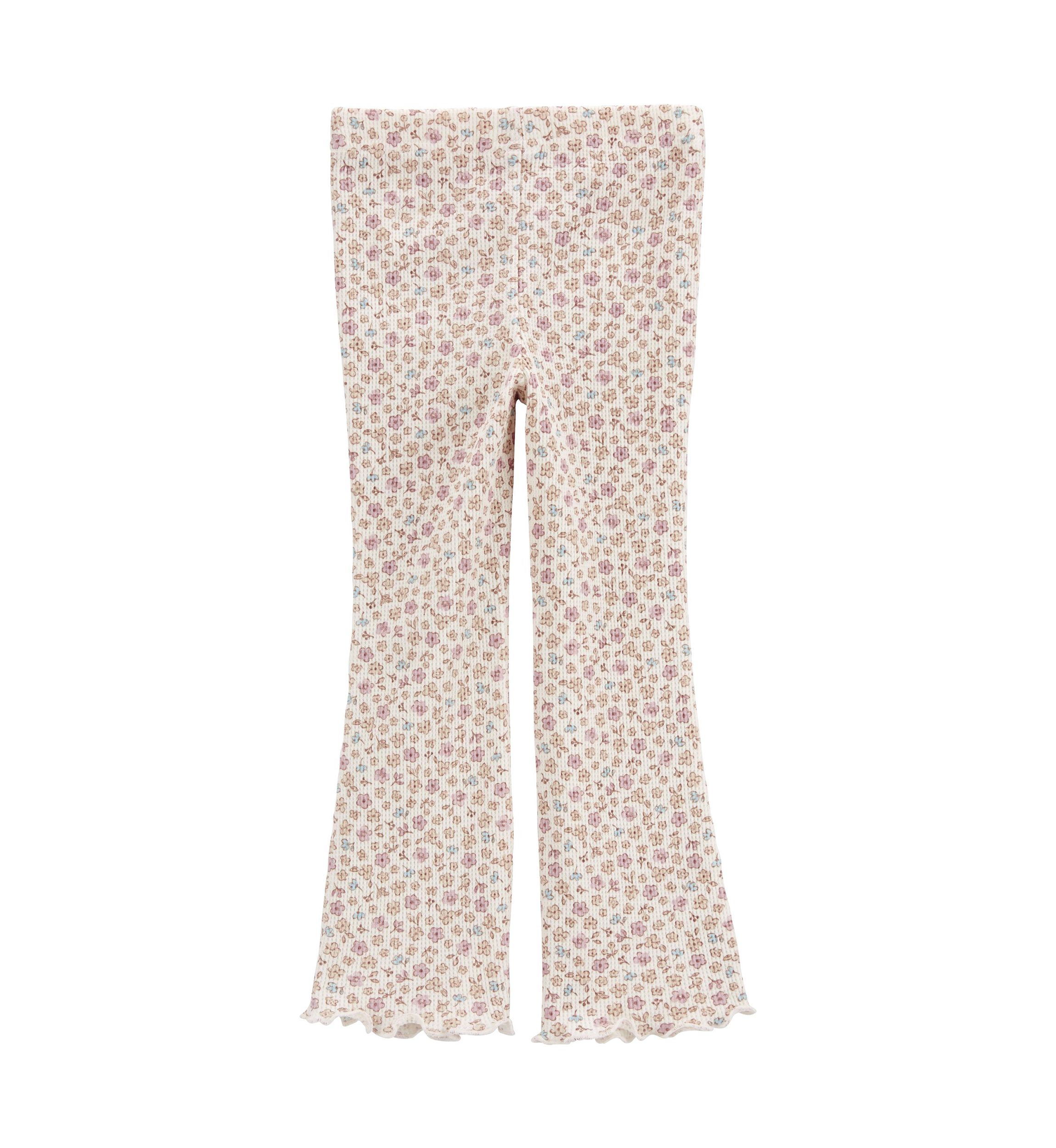 Toddler Girls Waffle Knit Floral Printed Flare Pants