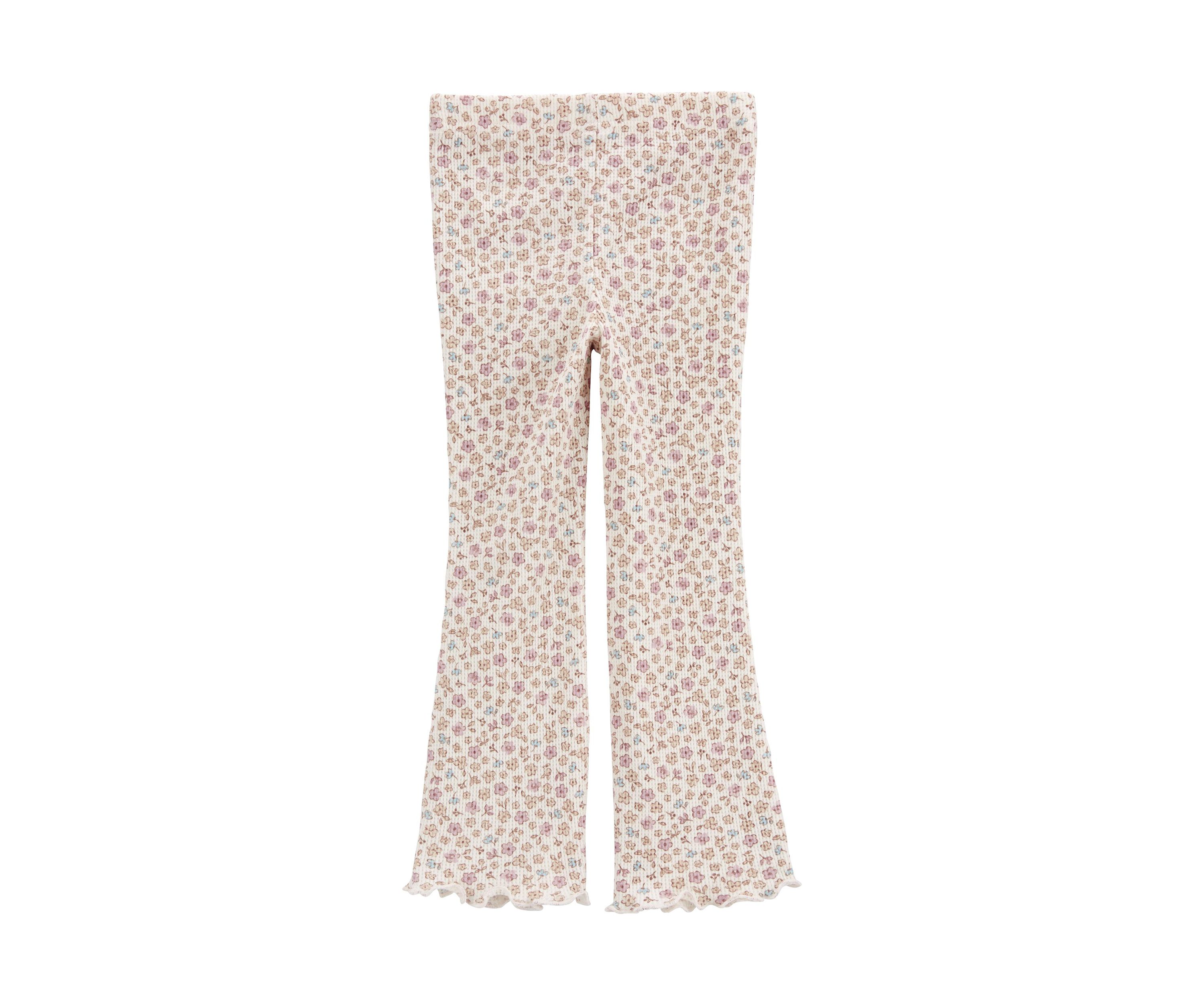 Toddler Girls Waffle Knit Floral Printed Flare Pants