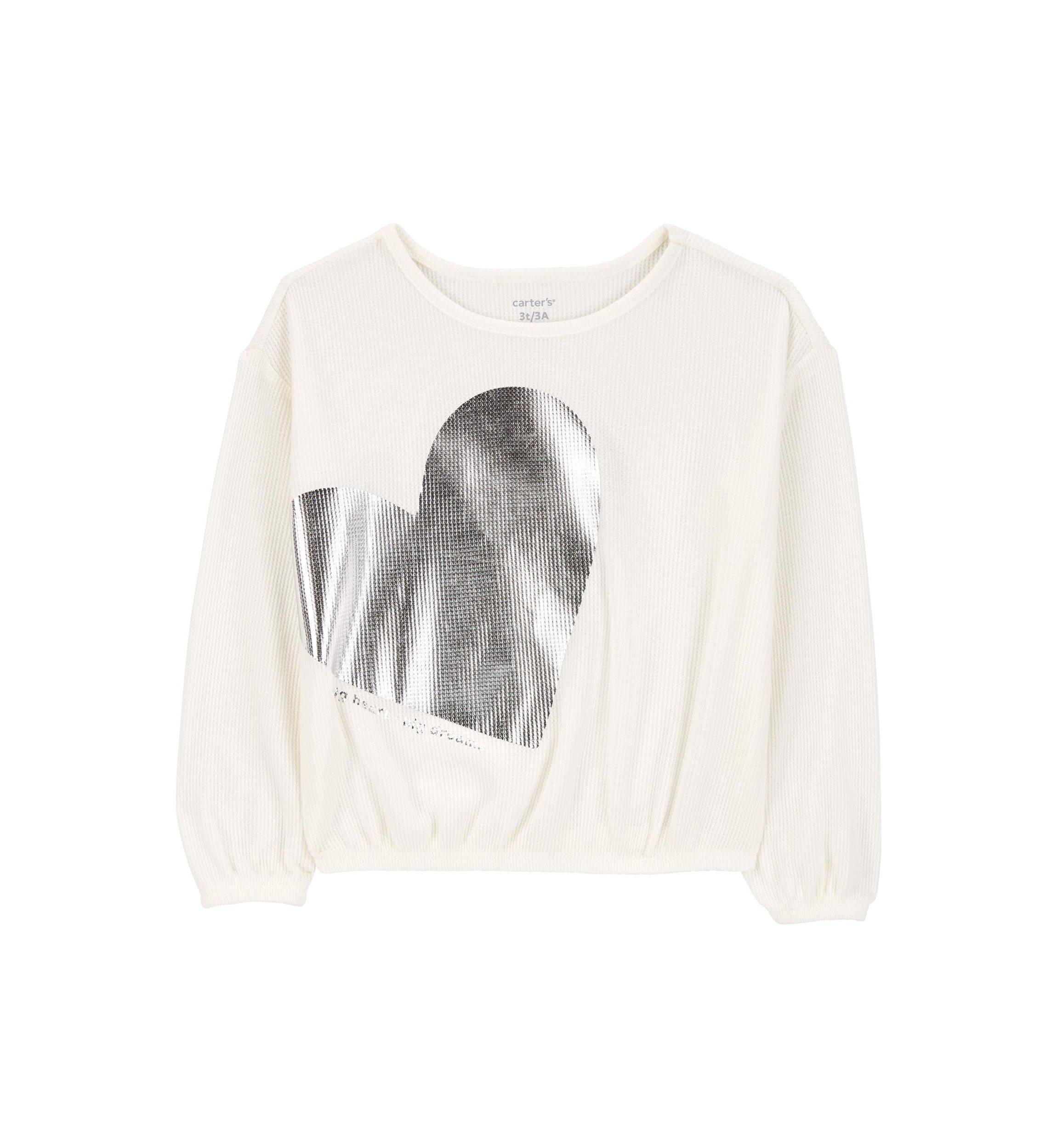 Toddler Girls Metallic Heart Waffle Knit Top