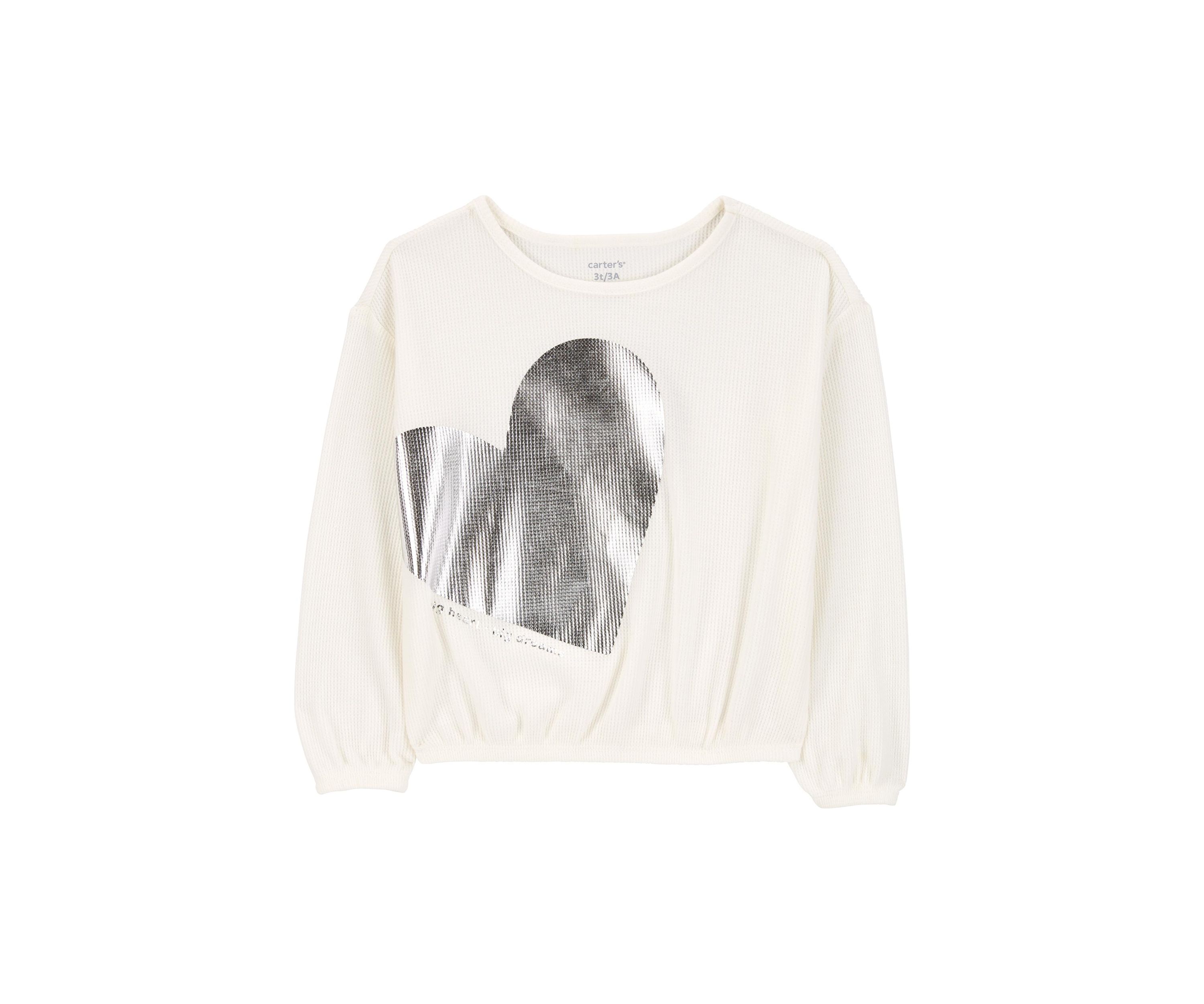 Toddler Girls Metallic Heart Waffle Knit Top