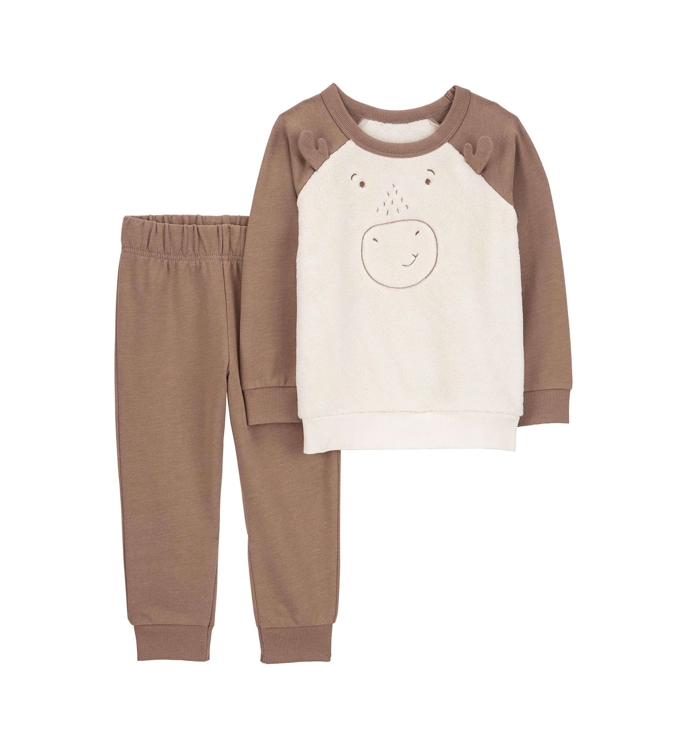 Toddler Boys Moose Graphic Fleece Shirt and Pants Set