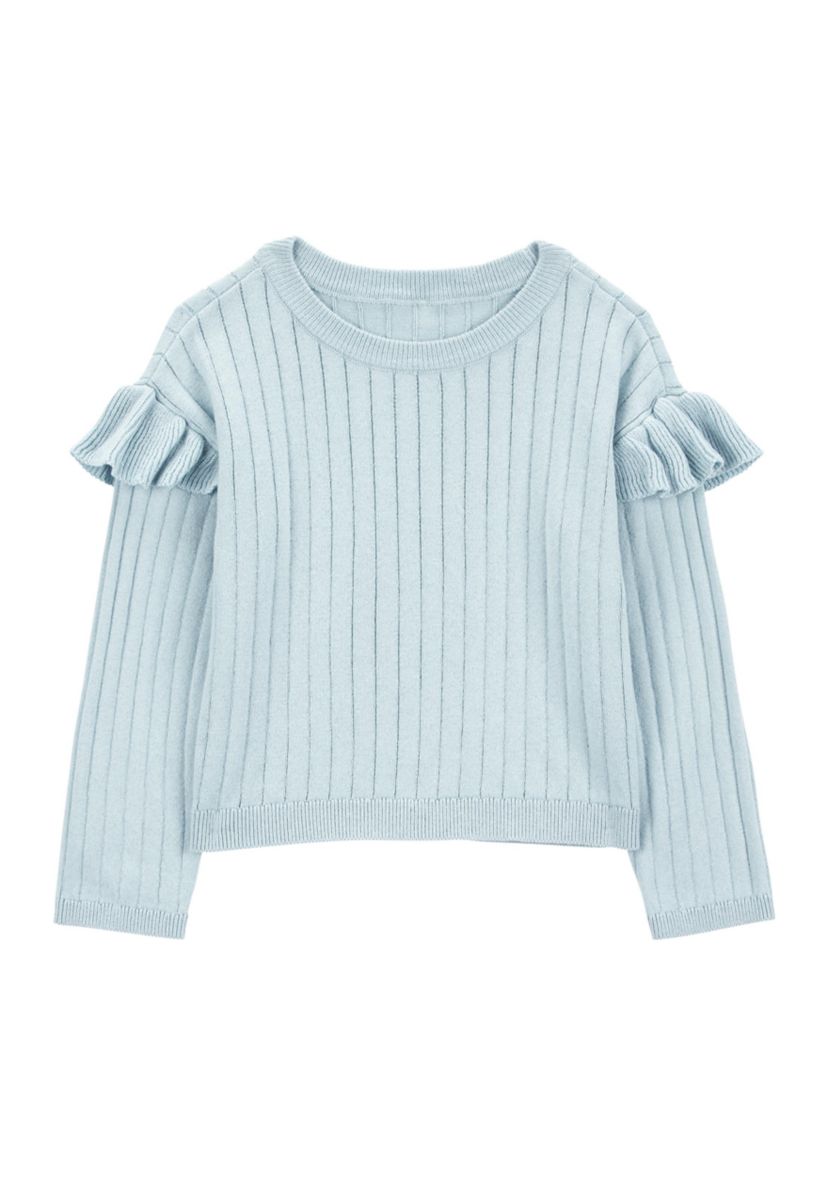 Toddler Girls Sweater Knit Top with Flutter Shoulders