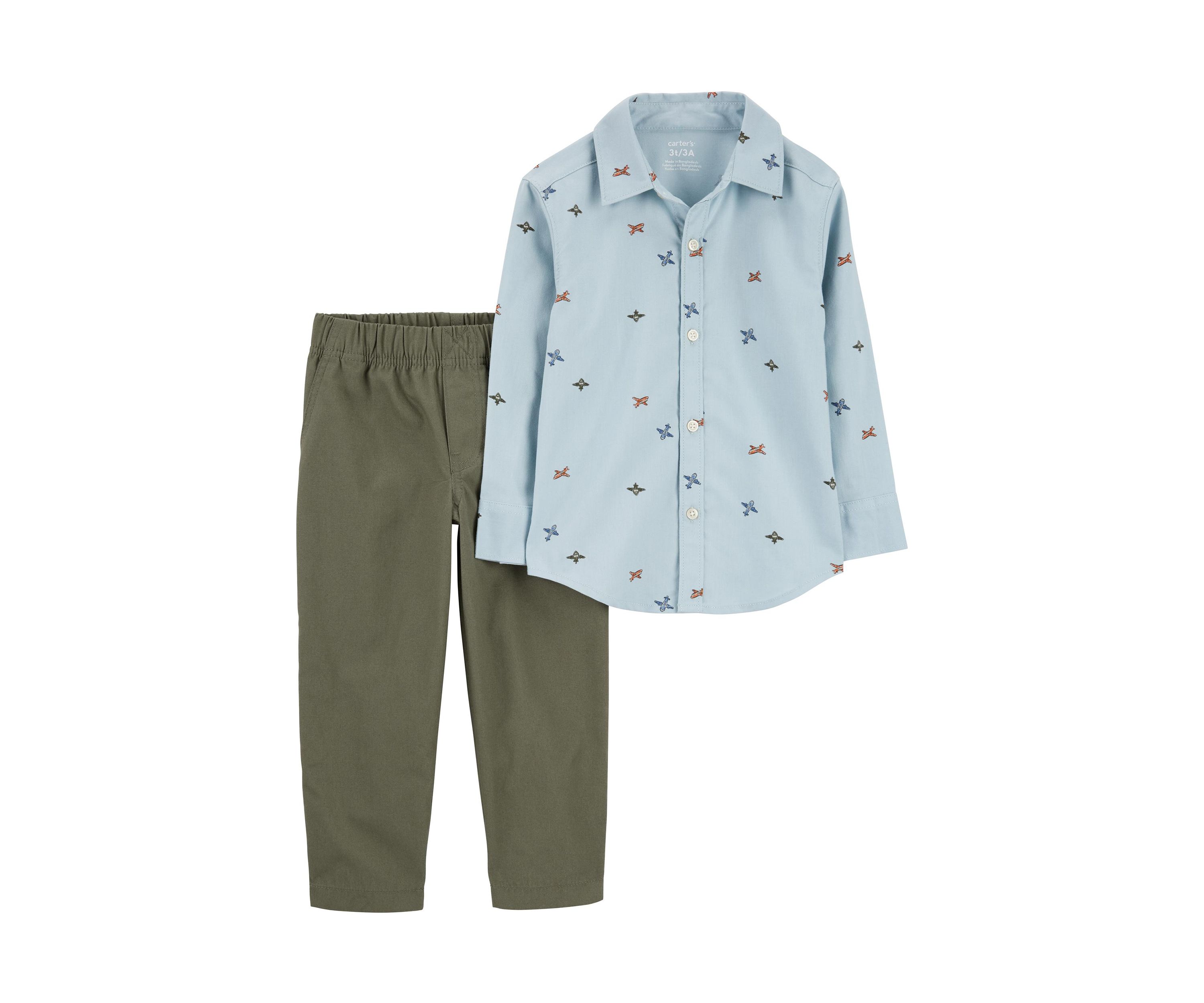 Toddler Boys Airplane Printed Shirt and Pants Set