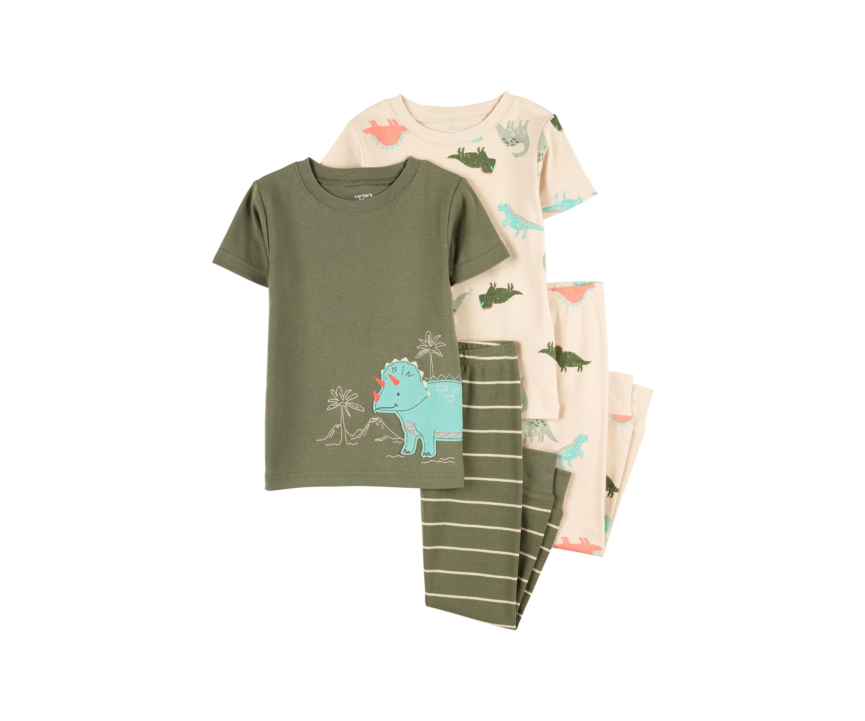 Toddler Boys Dinosaur Printed 4 Piece Pajama Set