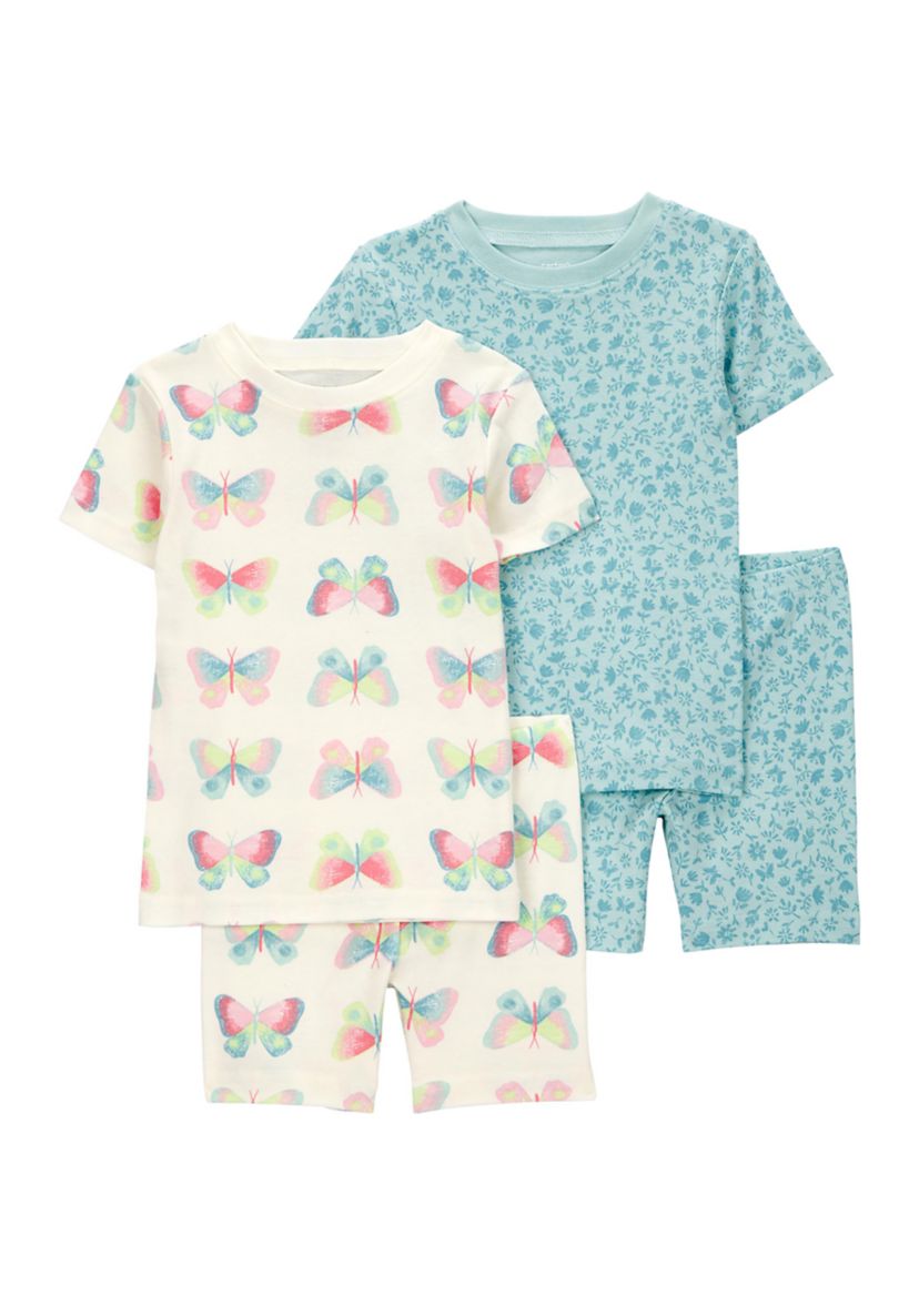 Toddler Girls Butterfly Printed 4 Piece Pajama Set