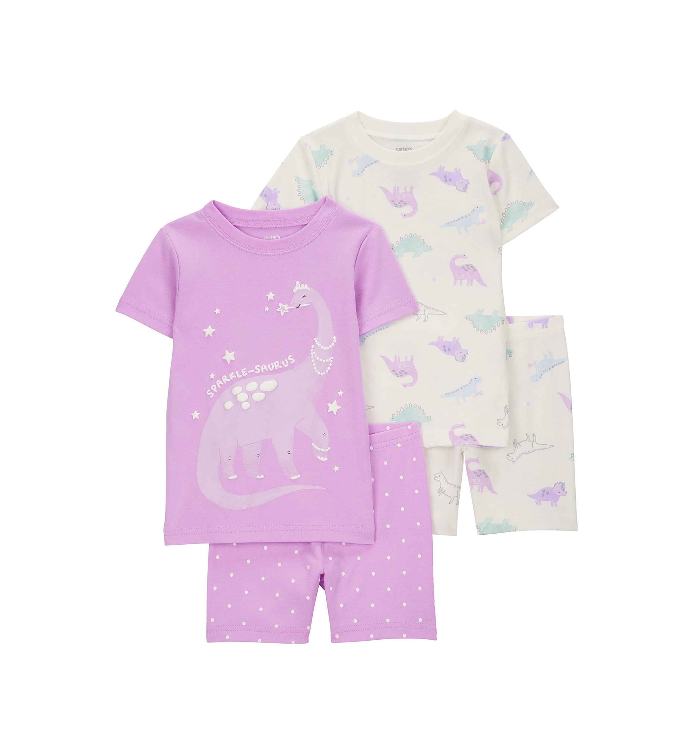 Toddler Girls Dinosaur Printed 4 Piece Pajama Set