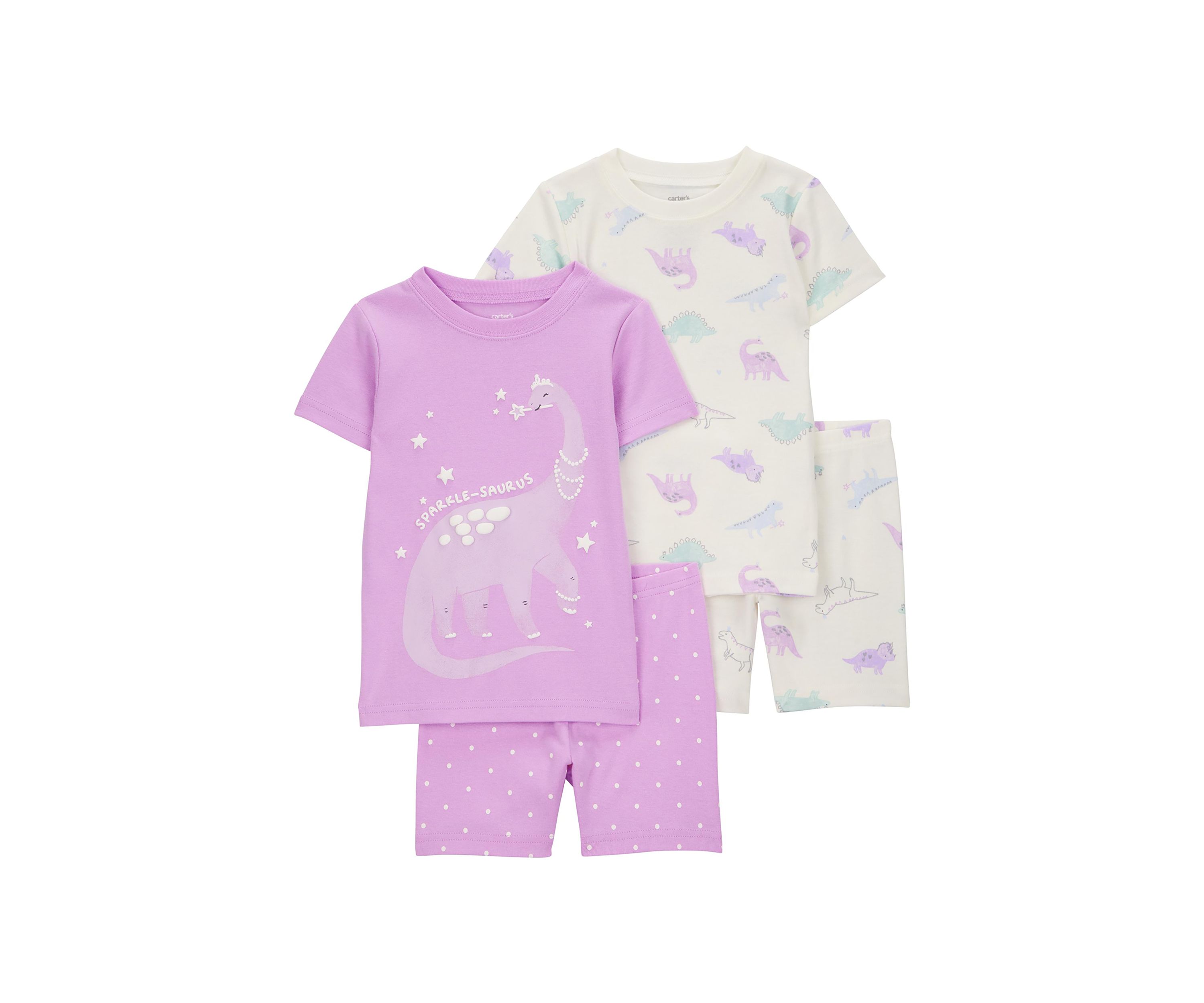 Toddler Girls Dinosaur Printed 4 Piece Pajama Set