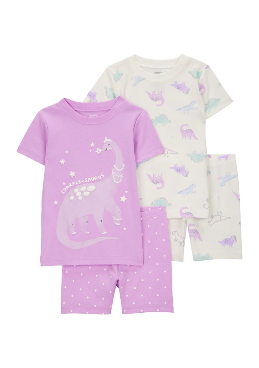 Toddler Girls Dinosaur Printed 4 Piece Pajama Set