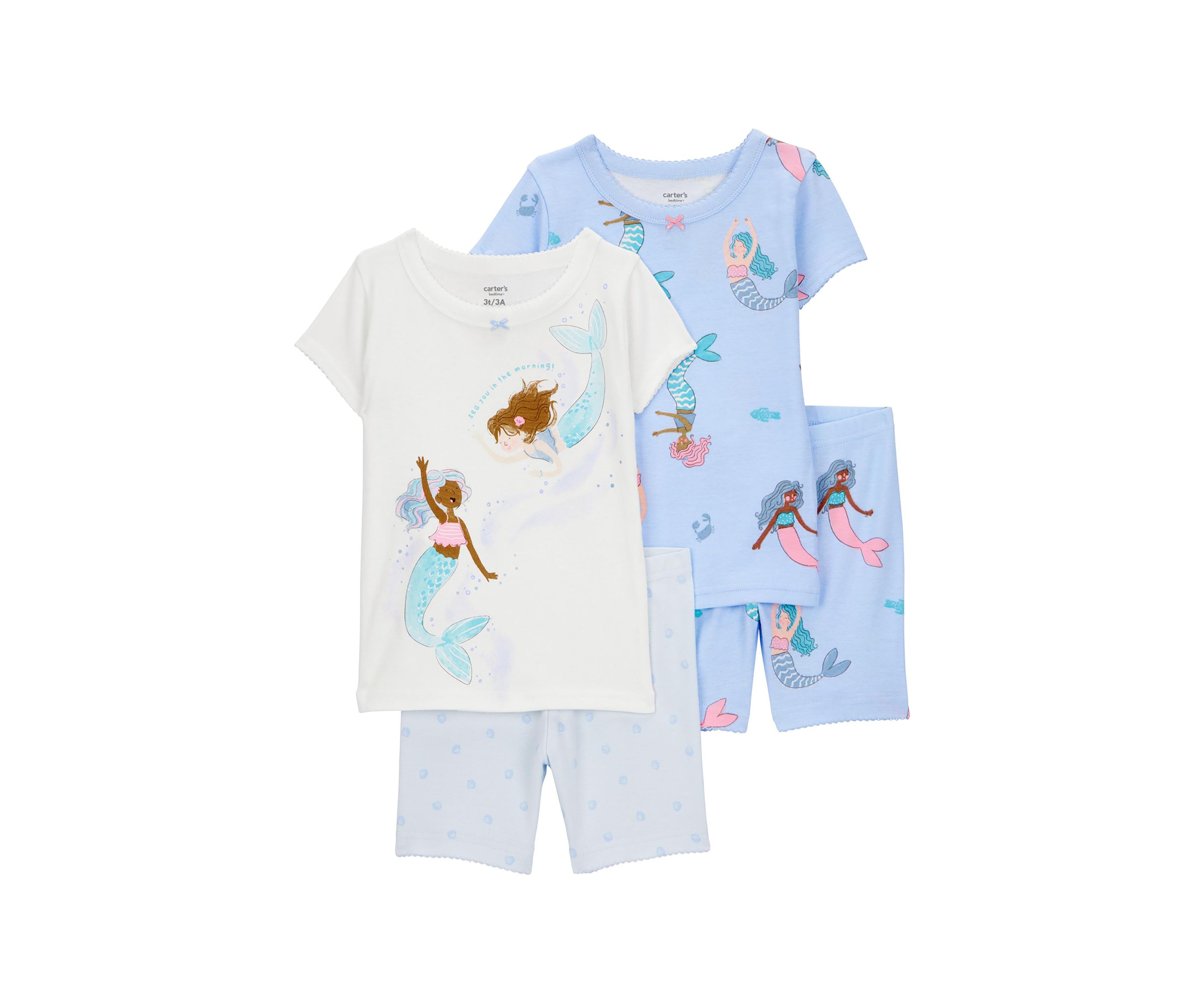Toddler Girls Mermaid Printed 4 Piece Pajama Set