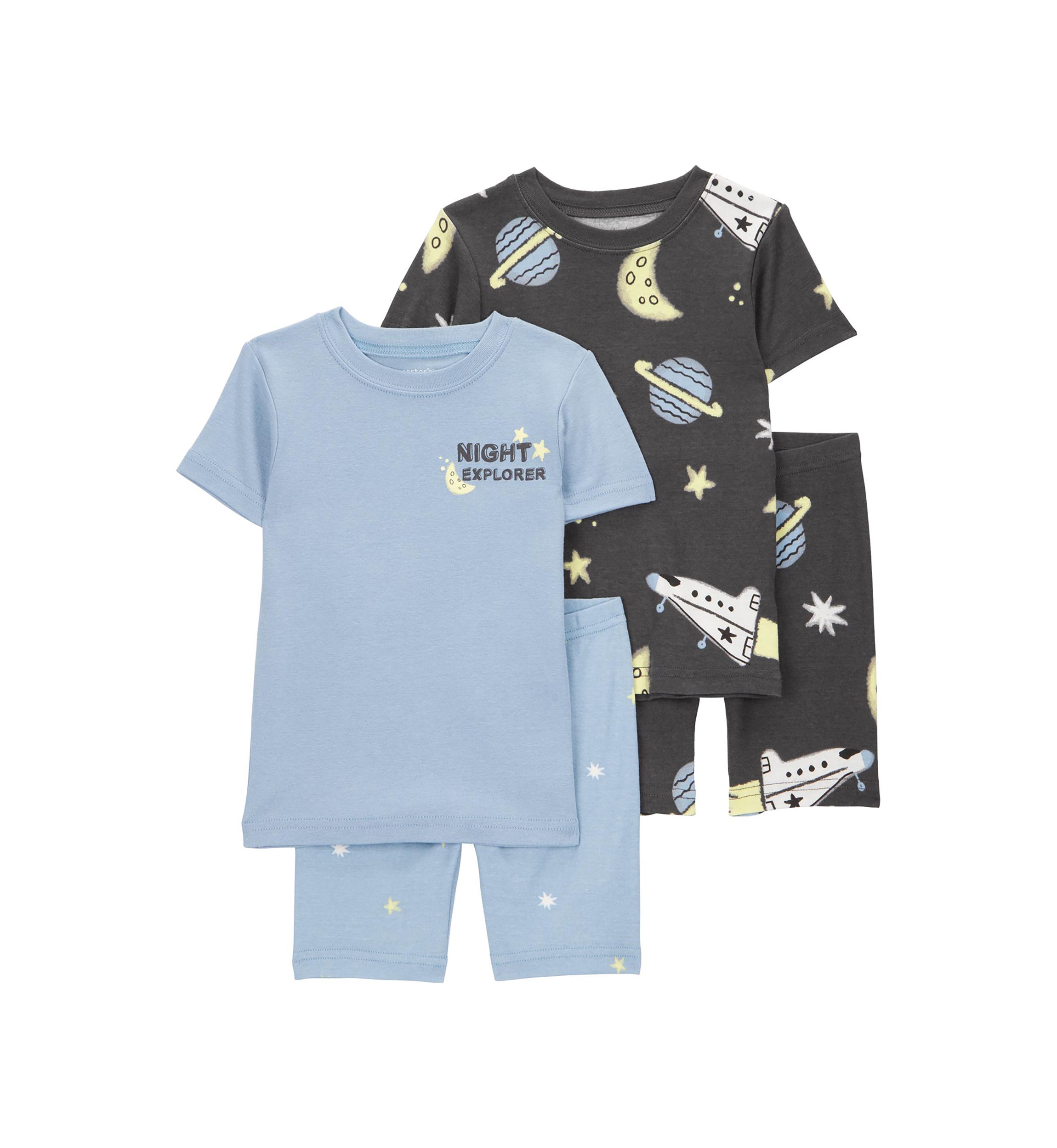 Toddler Boys Space Printed 4 Piece Pajama Set