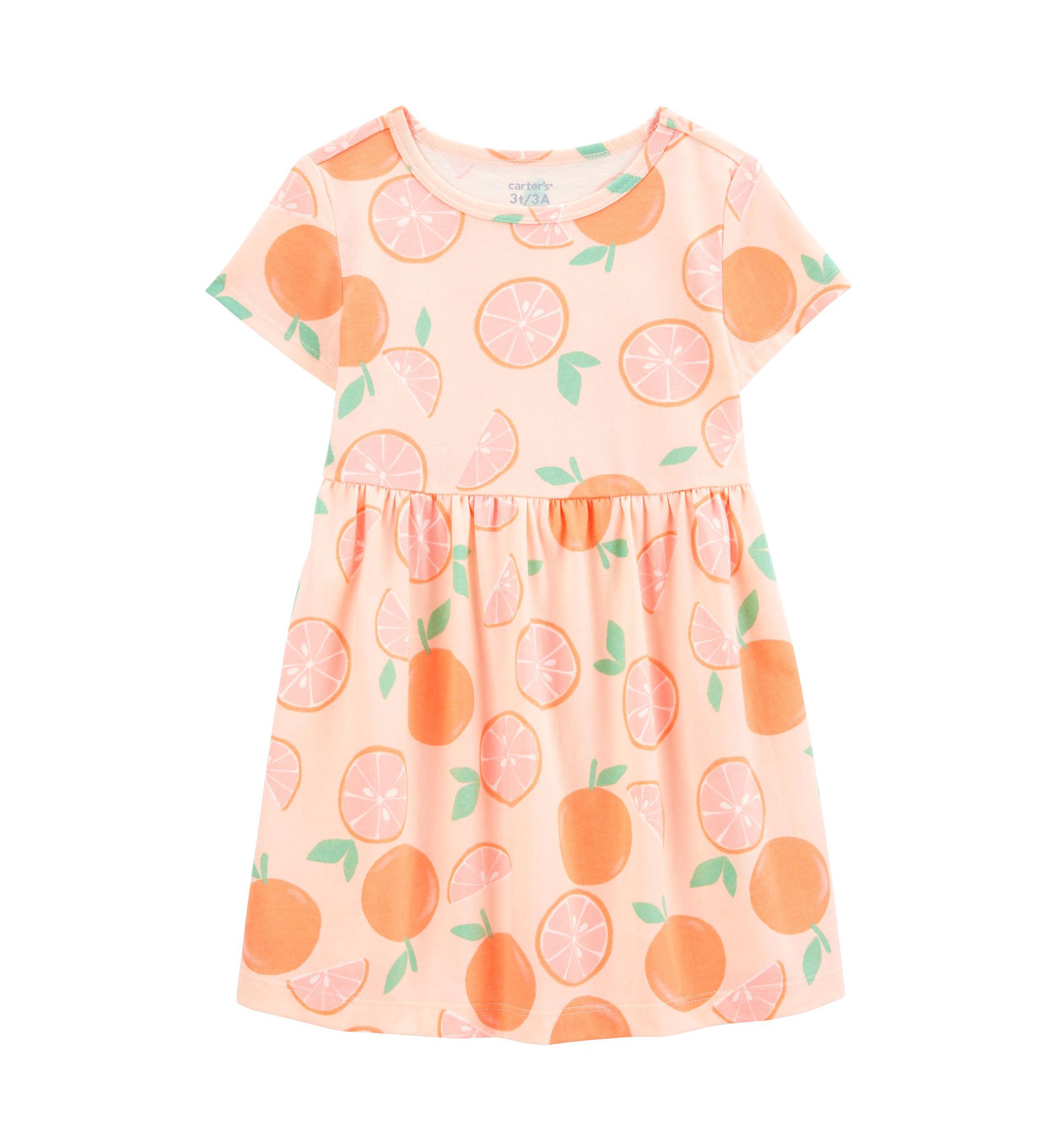 Toddler Girls Short Sleeve Orange Print Dress