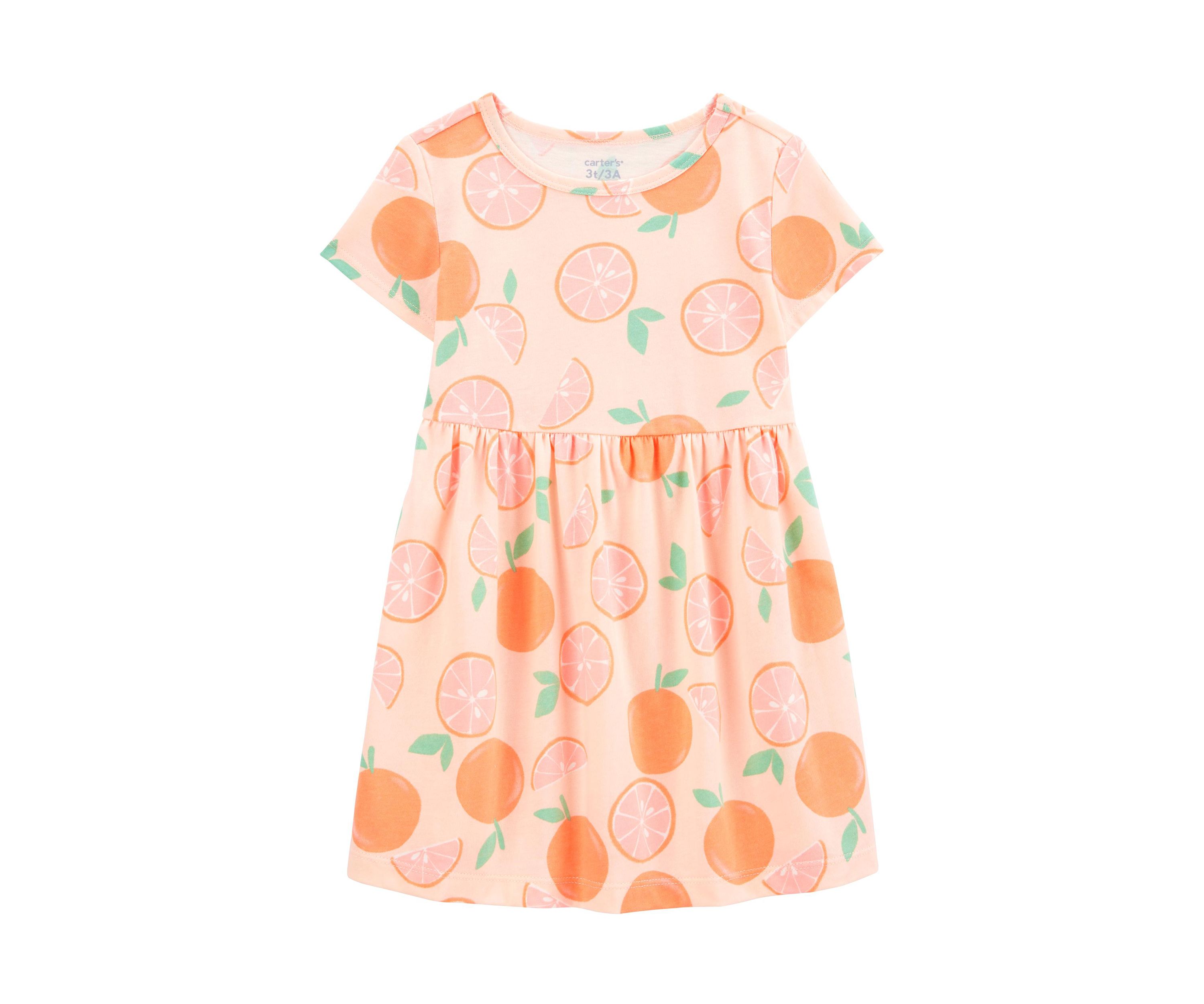 Toddler Girls Short Sleeve Orange Print Dress
