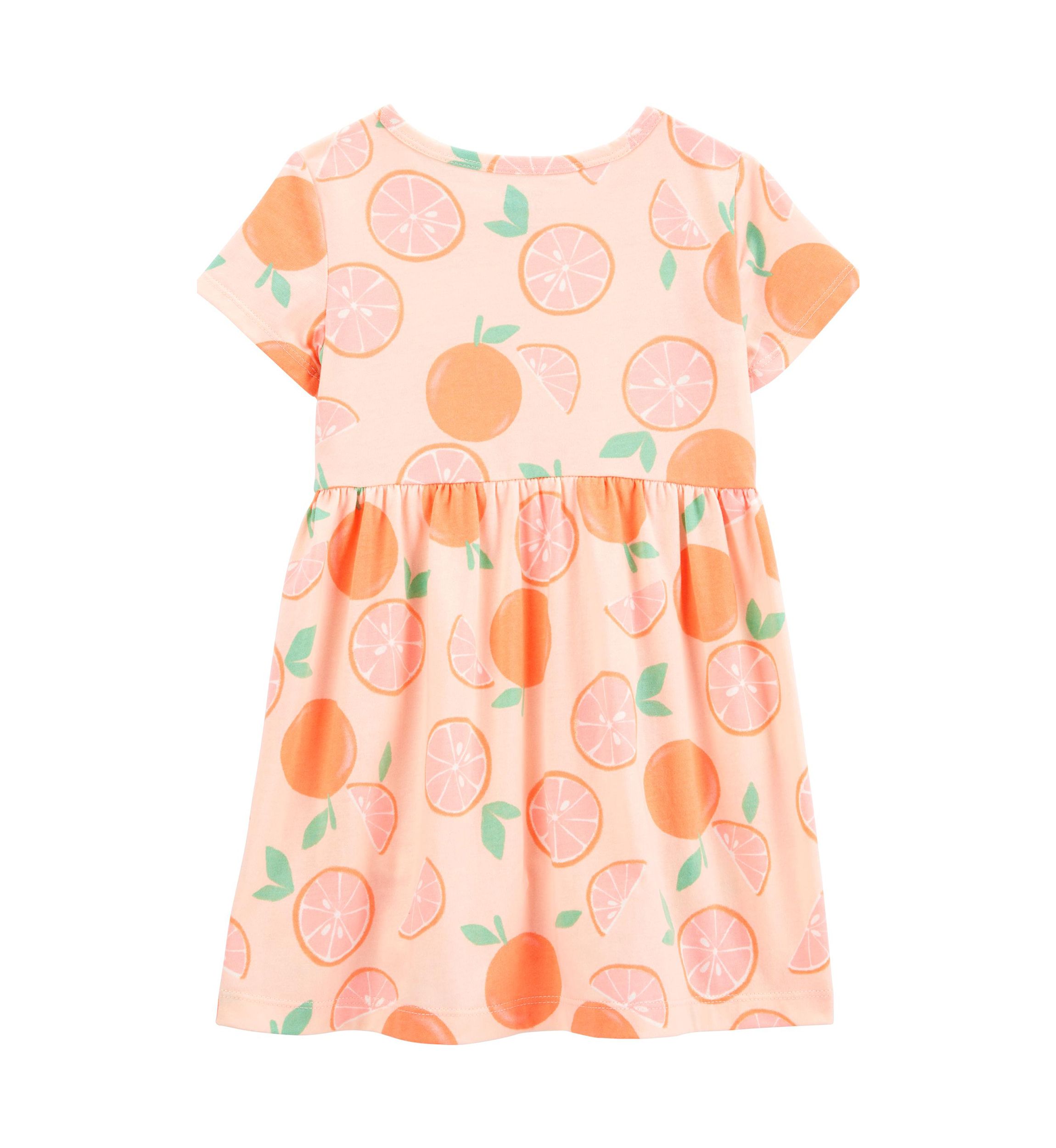 Toddler Girls Short Sleeve Orange Print Dress