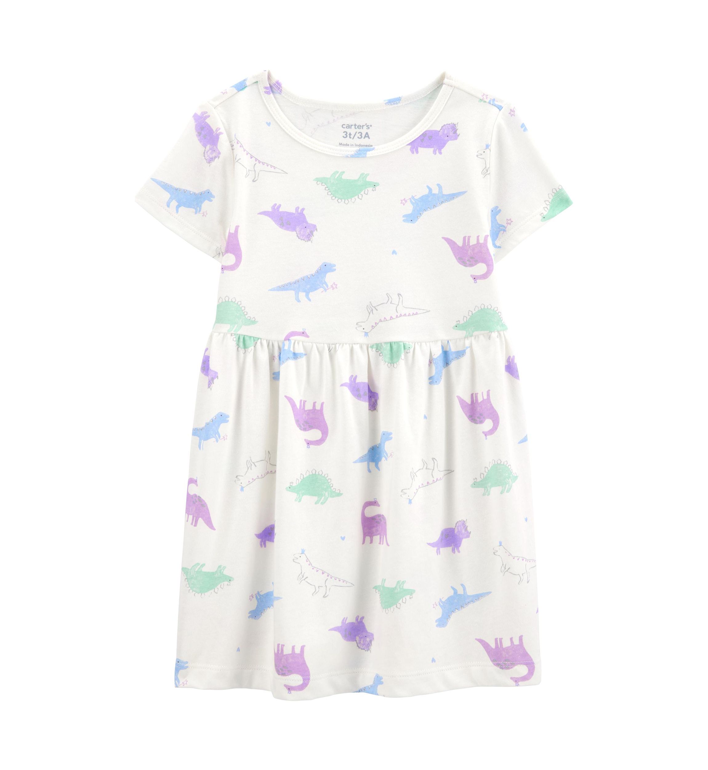 Toddler Girls Short Sleeve Dinosaur Print Dress