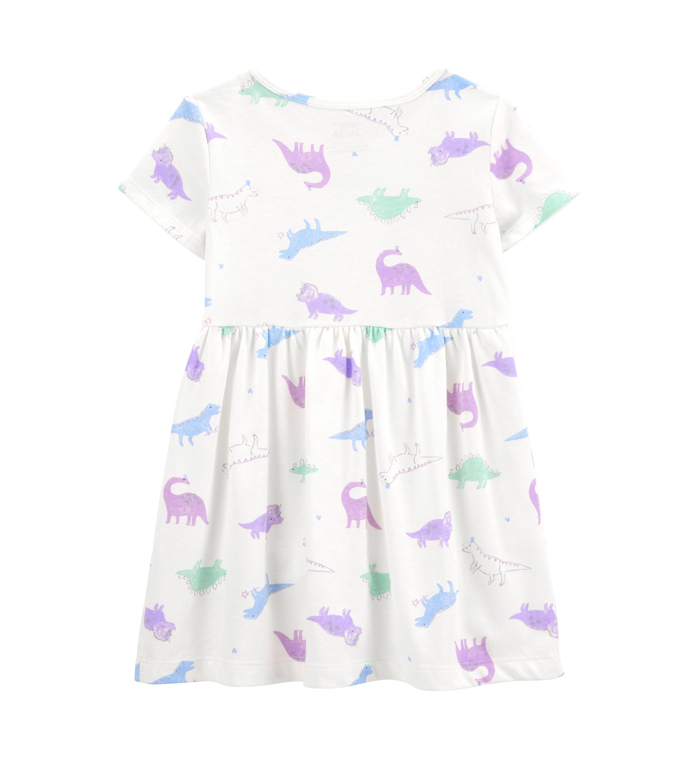 Toddler Girls Short Sleeve Dinosaur Print Dress