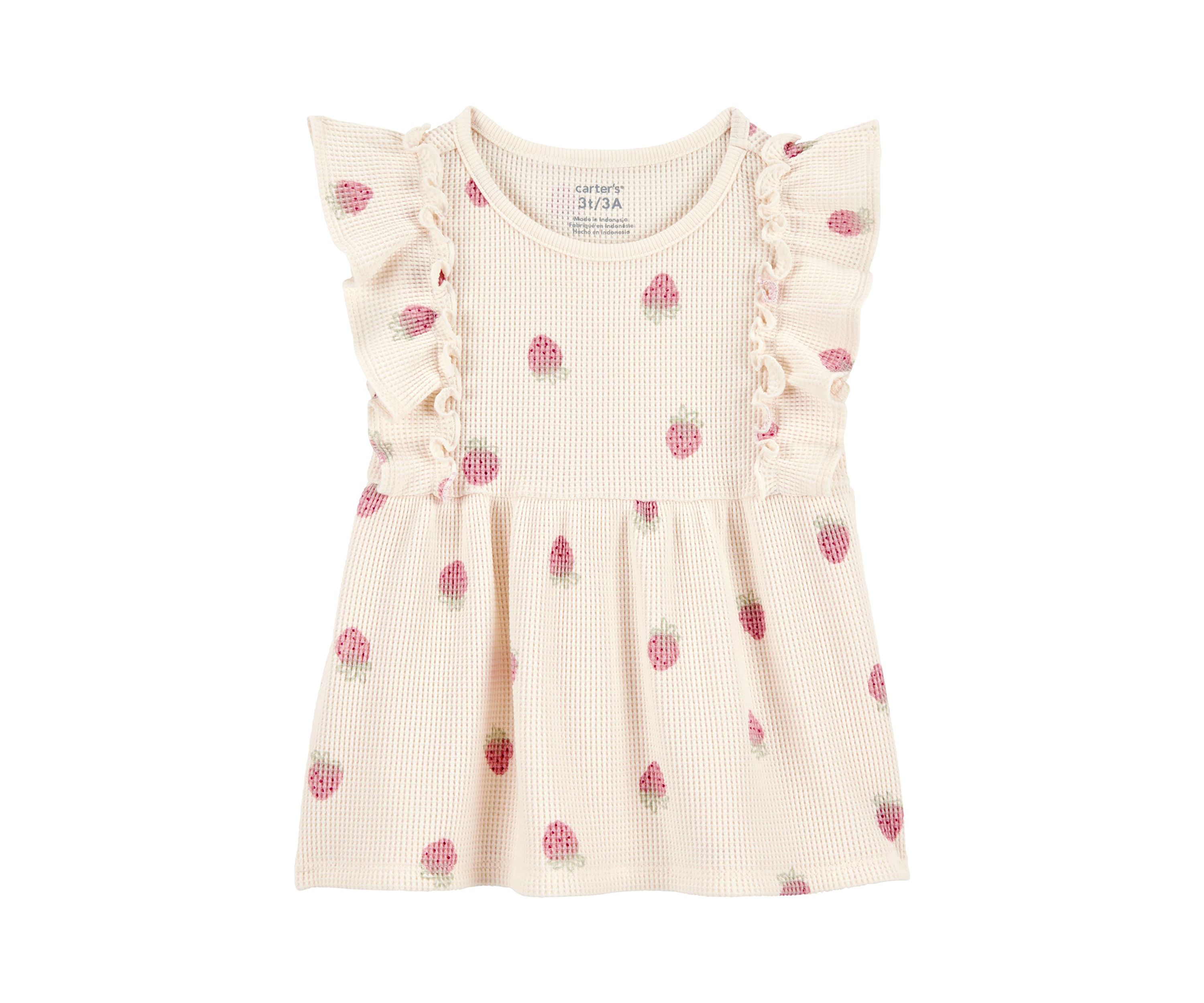 Toddler Girls Short Sleeve Strawberry Print Top