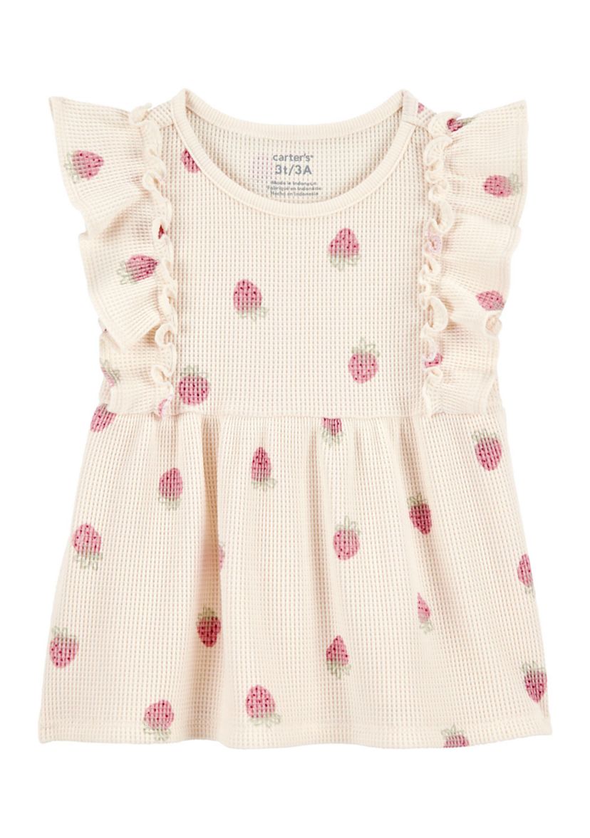 Toddler Girls Short Sleeve Strawberry Print Top