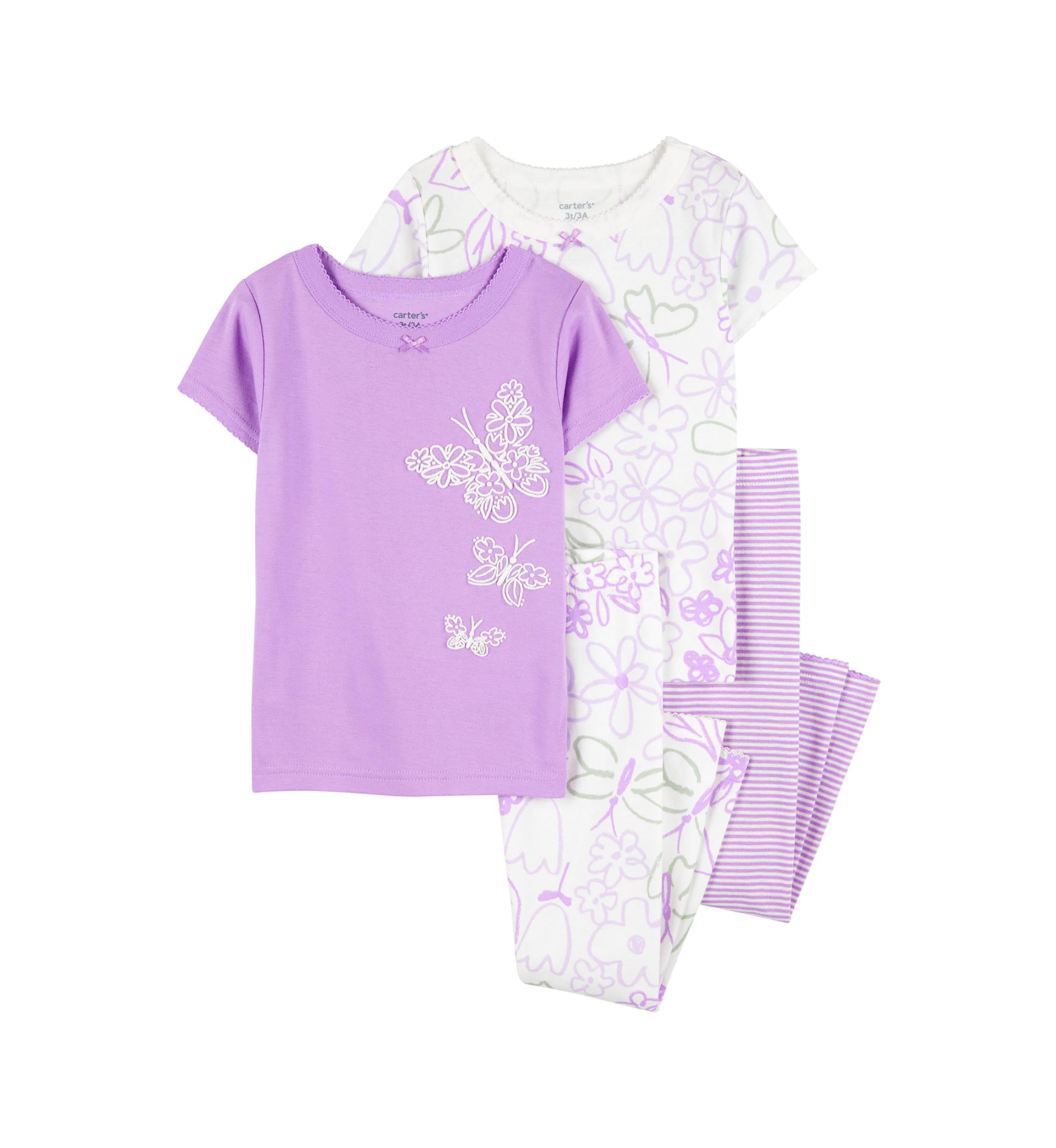 Toddler Girls Butterfly Printed 4 Piece Pajama Set