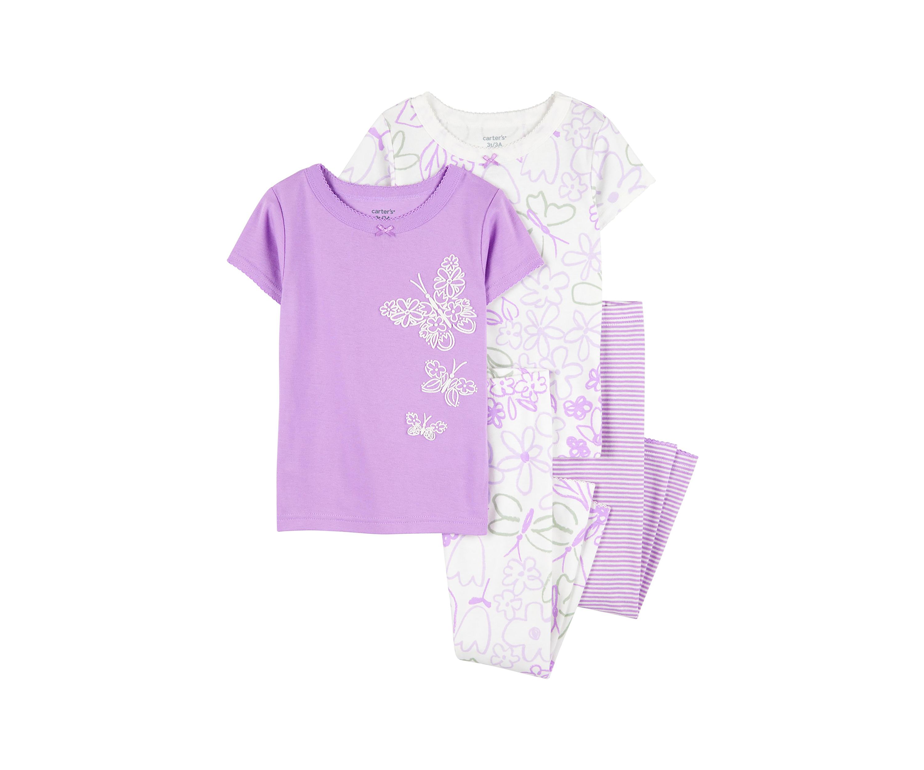 Toddler Girls Butterfly Printed 4 Piece Pajama Set