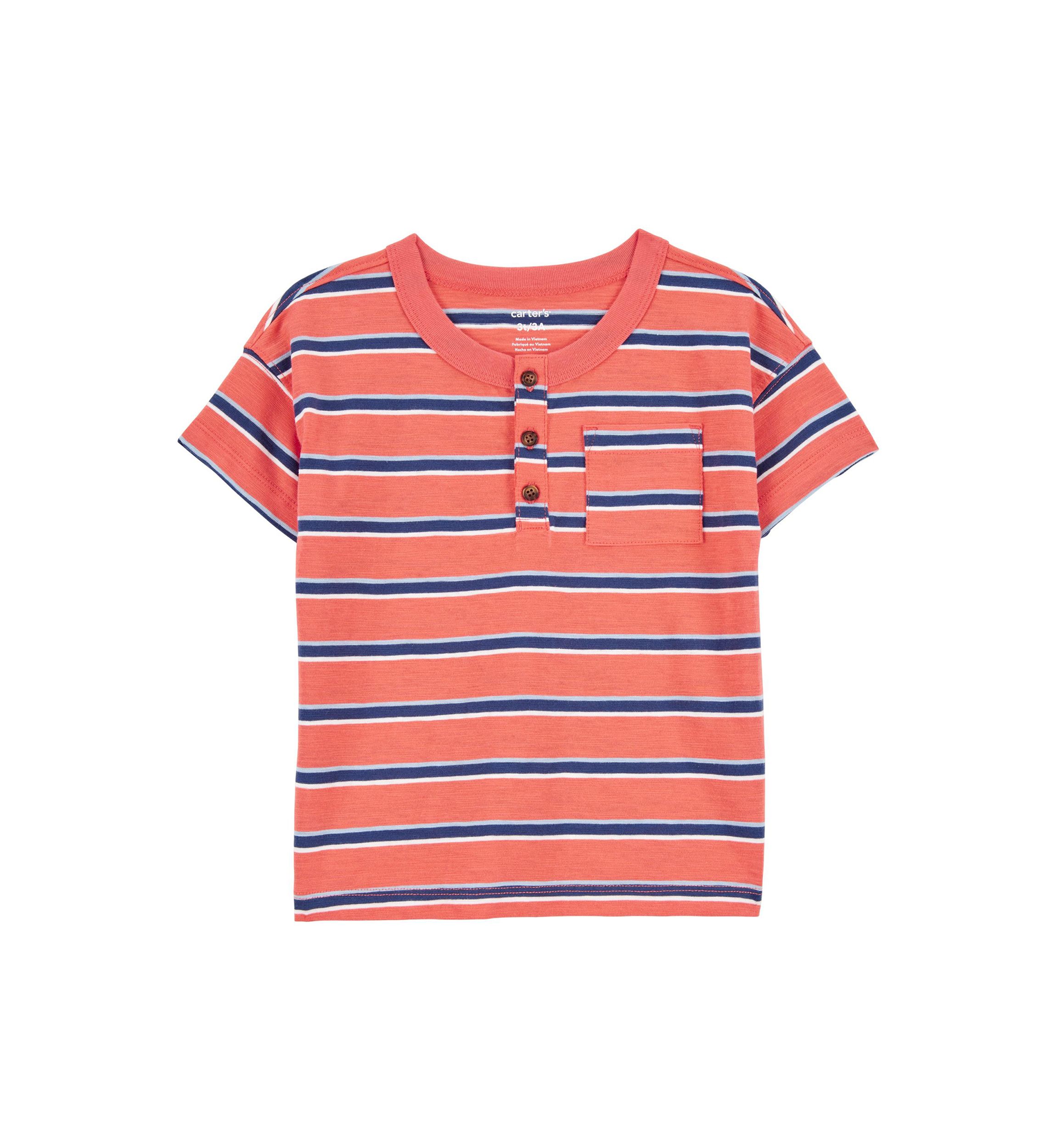 Toddler Boys Short Sleeve Striped Henley Shirt