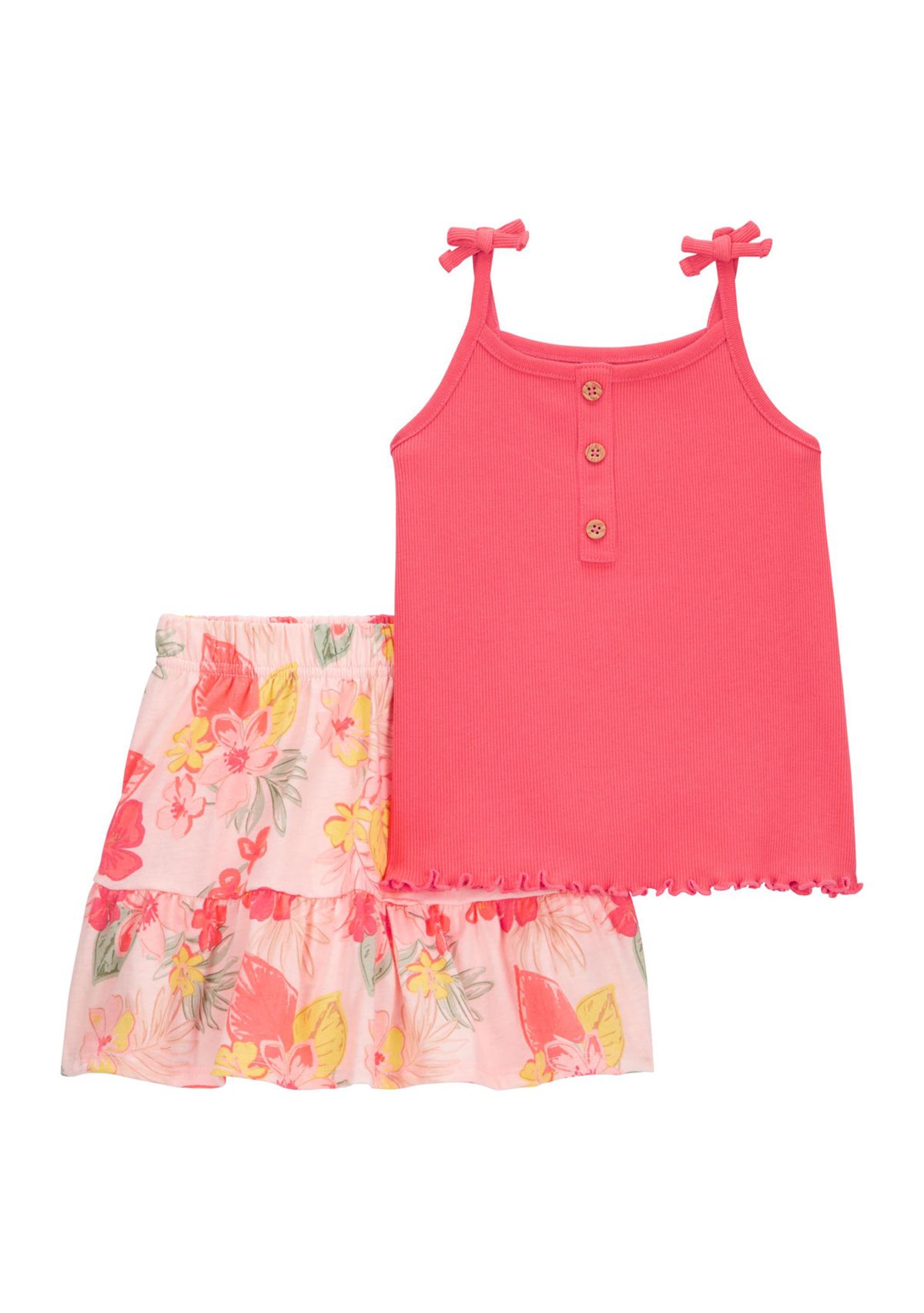 Toddler Girls Button Tank Top and Printed Skort Set