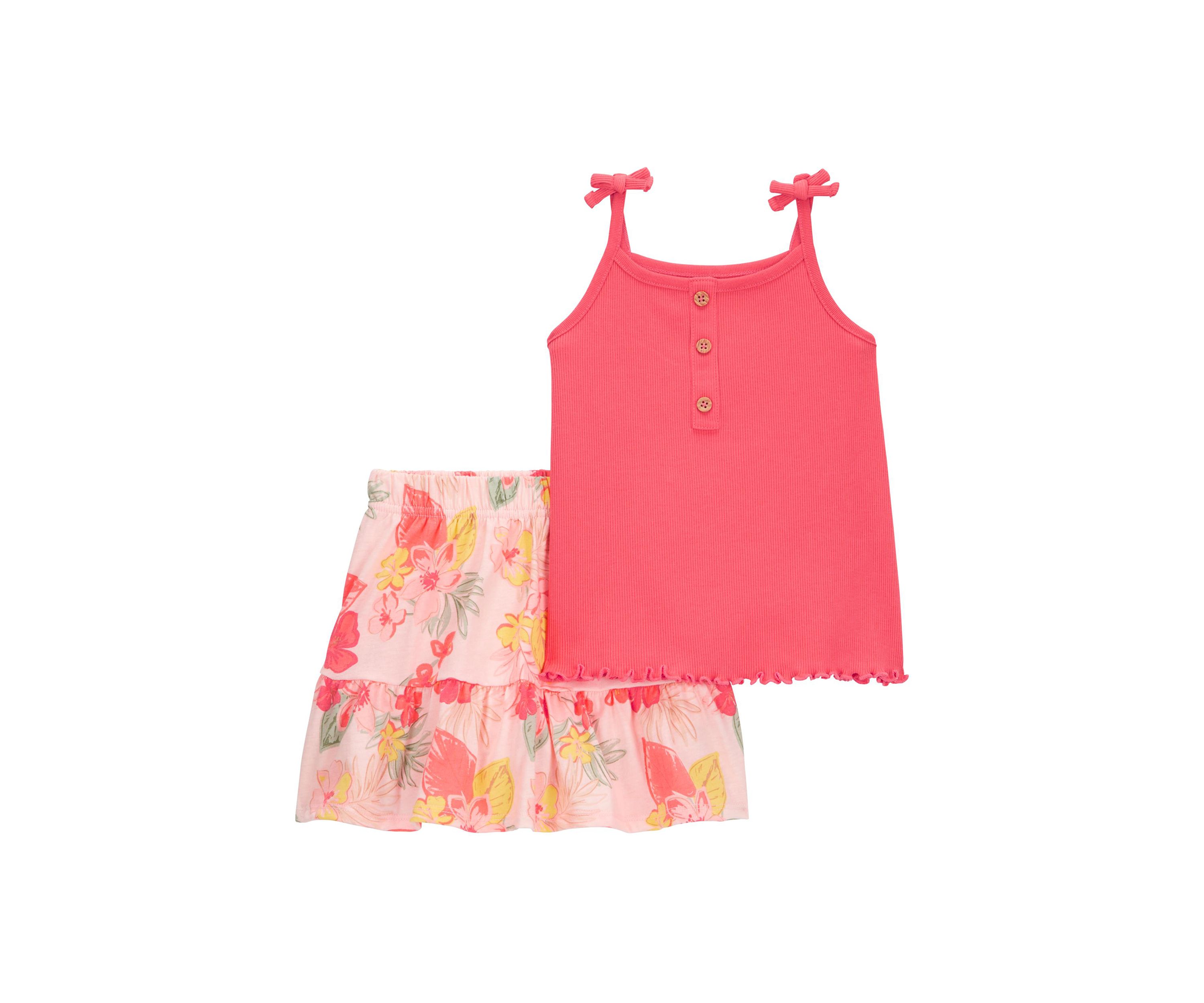 Toddler Girls Button Tank Top and Printed Skort Set