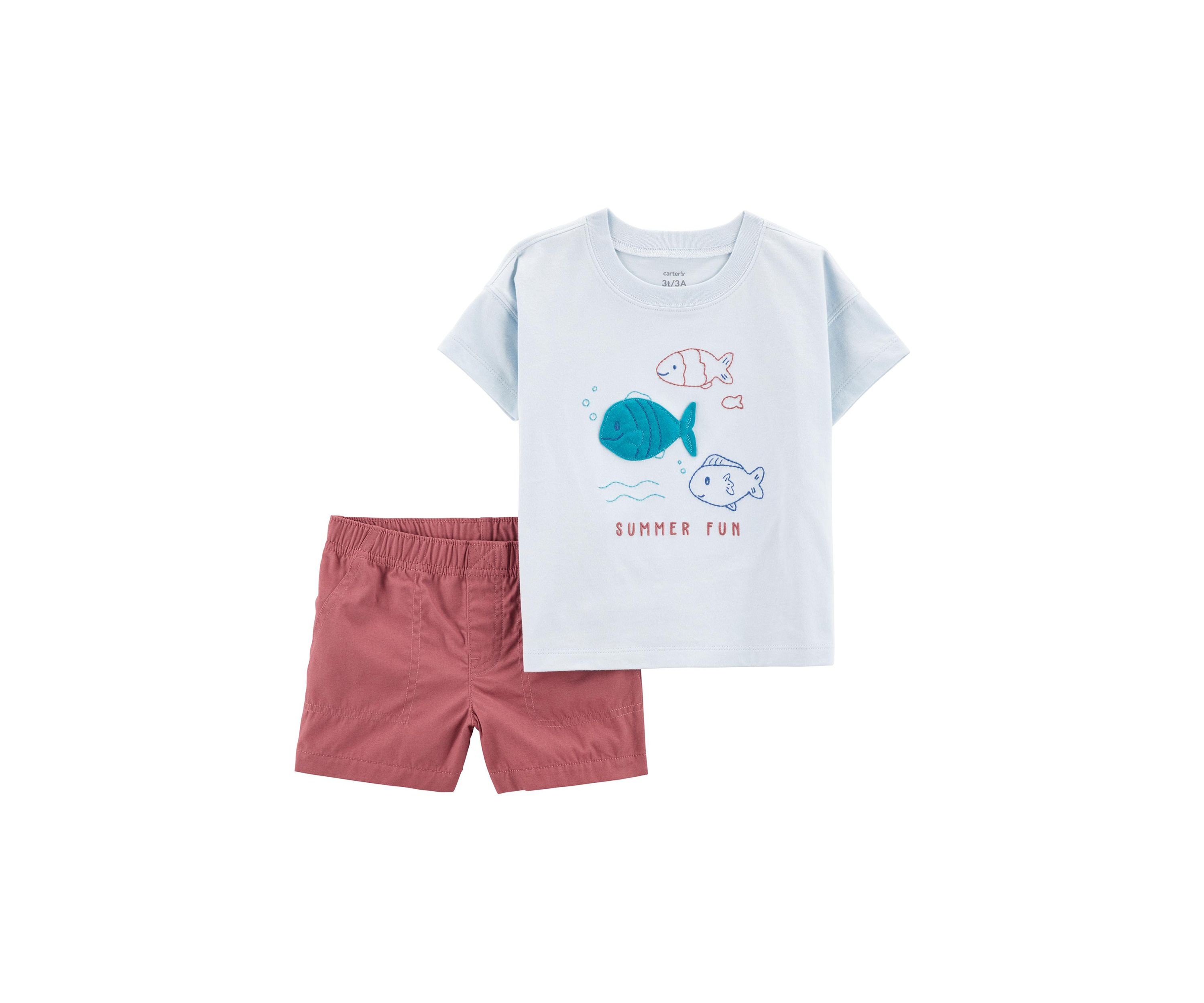 Toddler Boys Fish Graphic T-Shirt and Woven Shorts Set