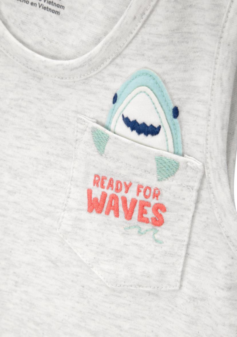 Toddler Boys Shark Pocket Shirt and Printed Shorts Set