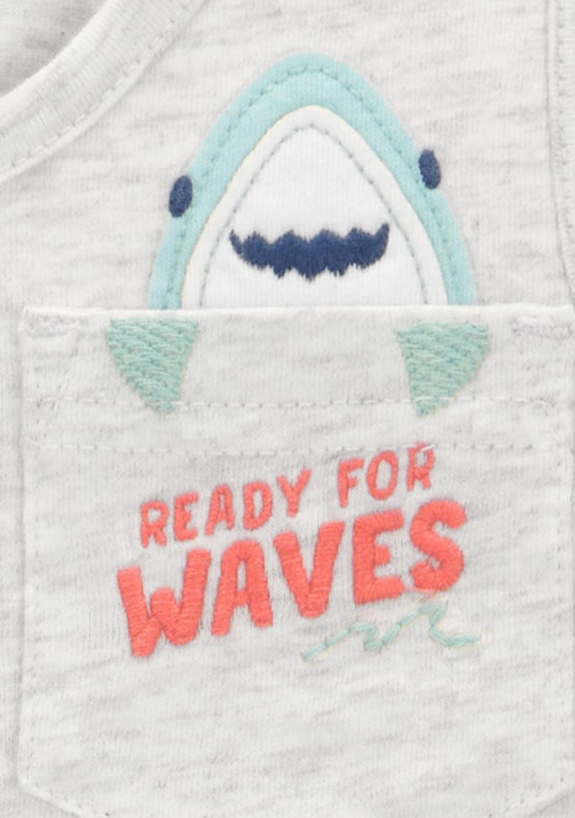 Toddler Boys Shark Pocket Shirt and Printed Shorts Set