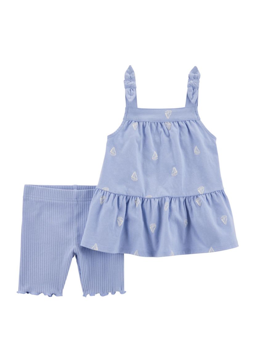 Toddler Girls Sailboat Printed Top and Shorts Set