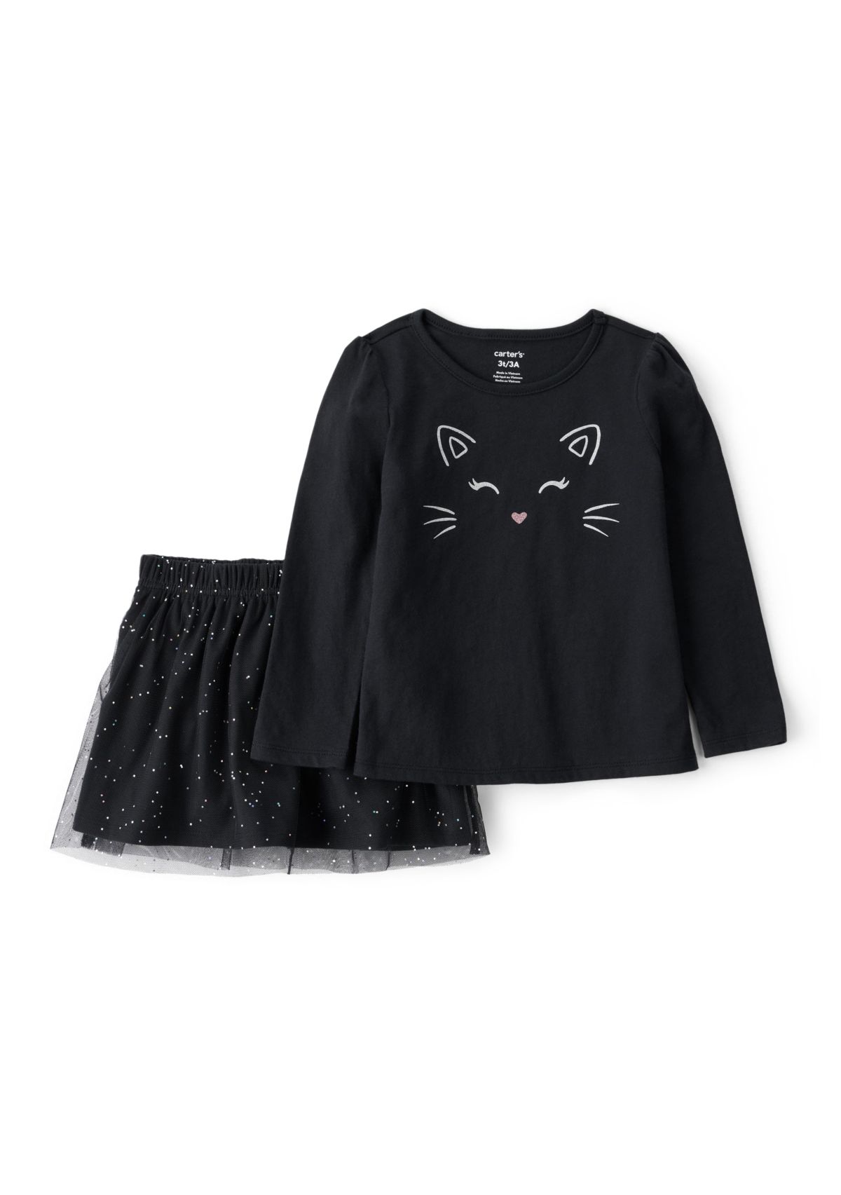 Toddler Girls Cat T-Shirt and Skirt Set 