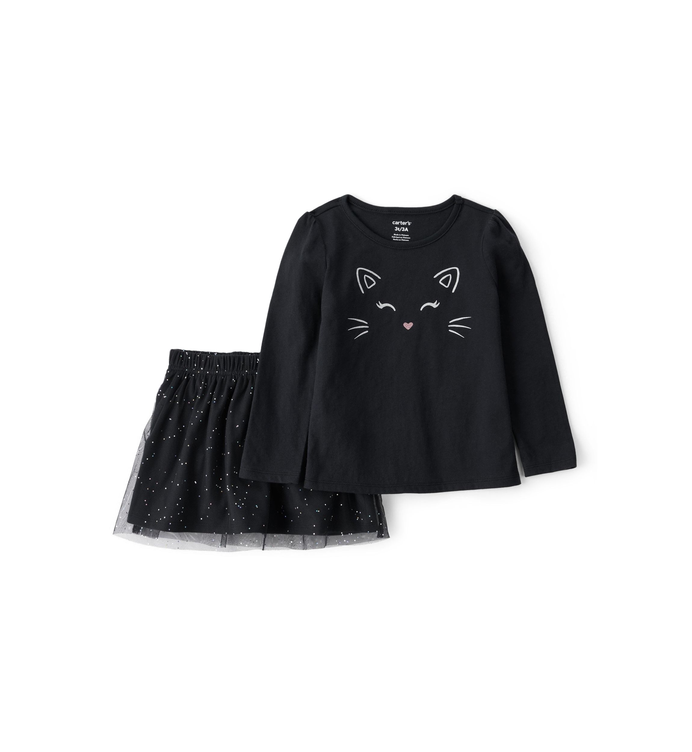 Toddler Girls Cat T-Shirt and Skirt Set 
