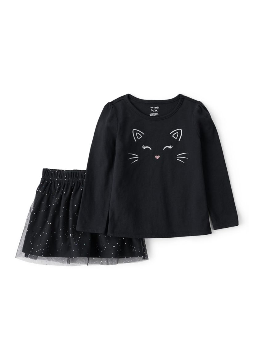 Toddler Girls Cat T-Shirt and Skirt Set 