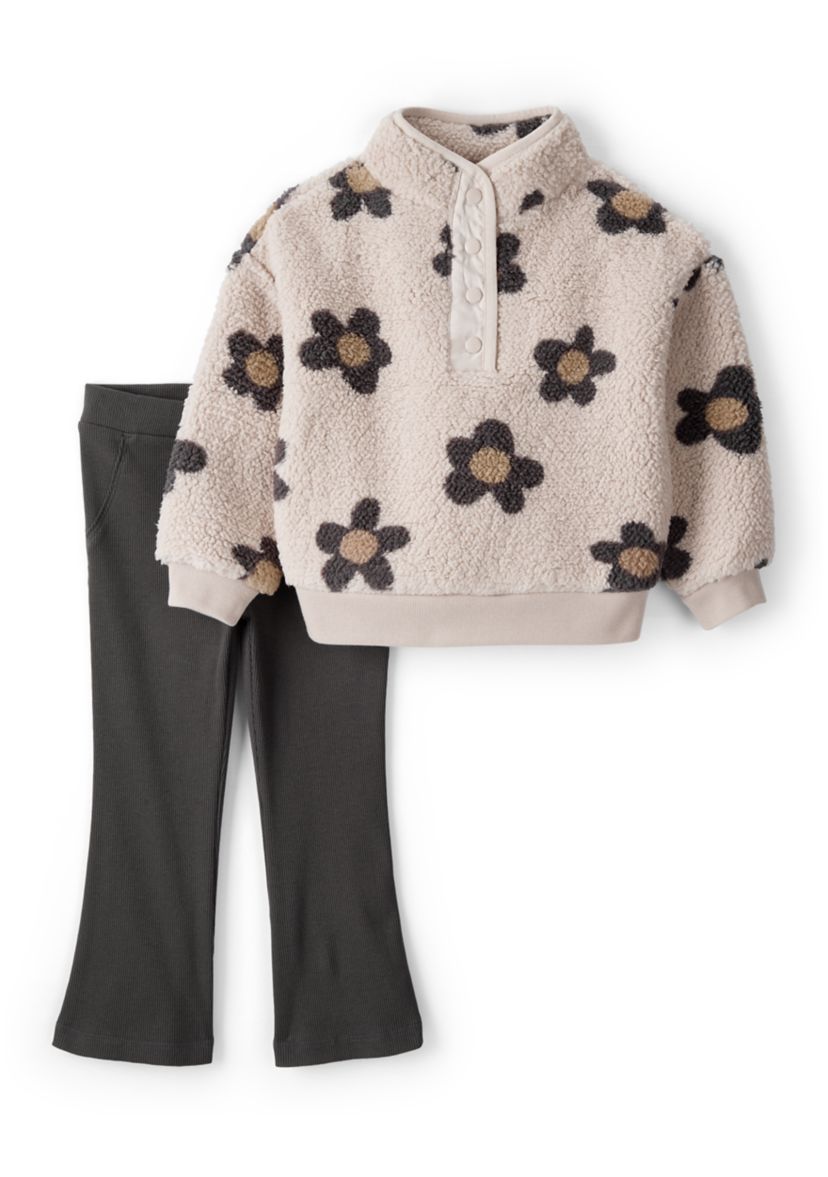 Toddler Girls Fleece Pullover Sweatshirt and Flare Pants Set
