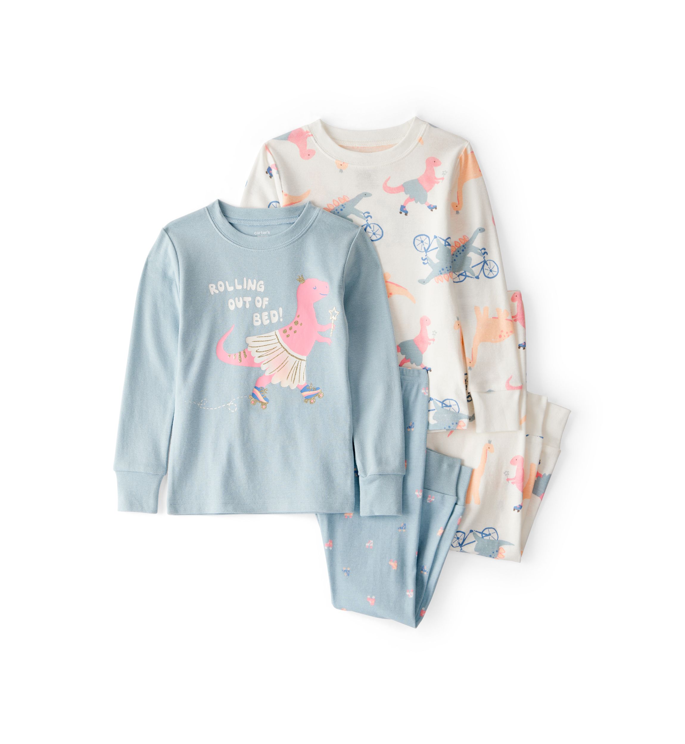 Toddler Girls Dinosaur Printed Four Piece Pajama Set