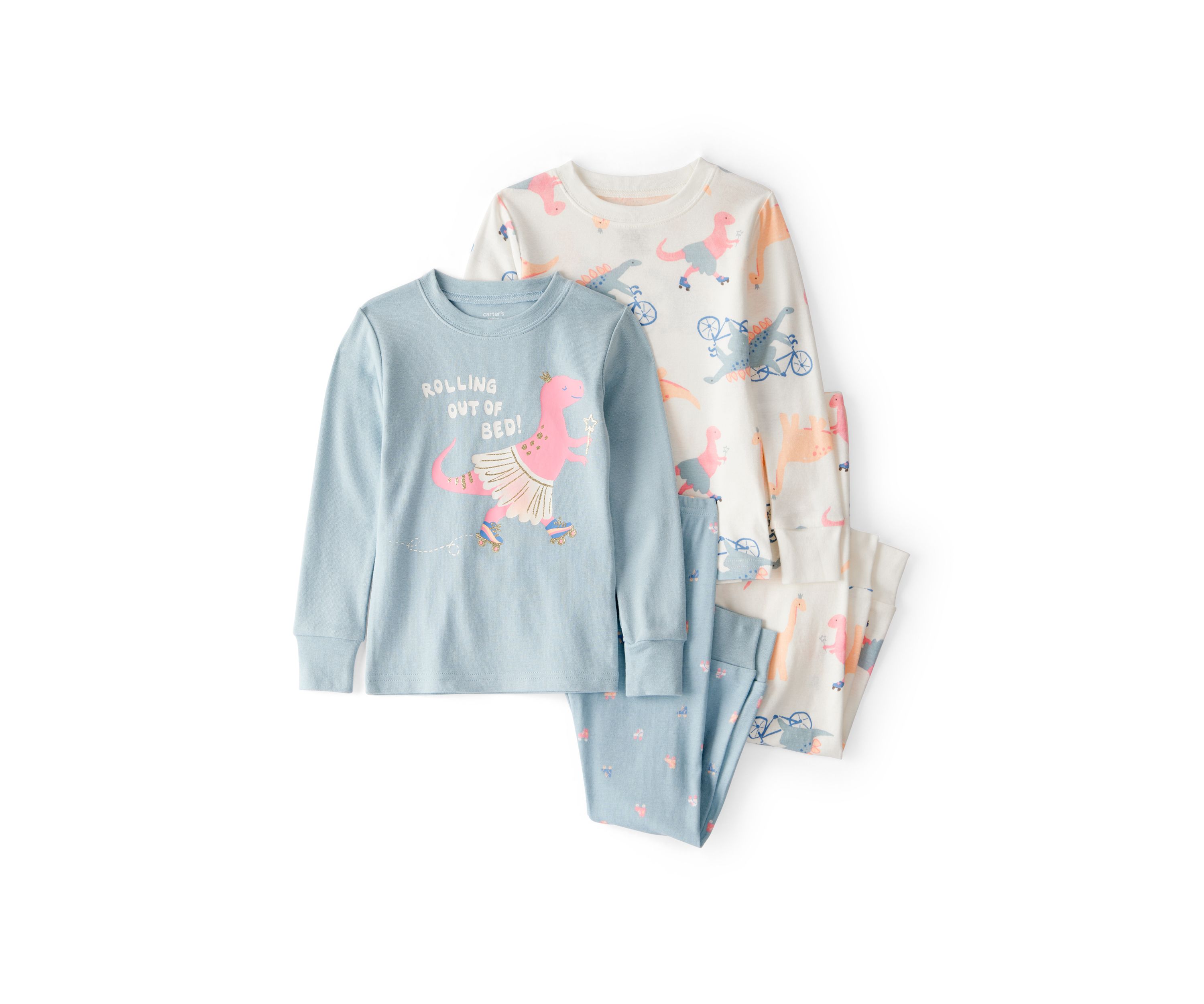 Toddler Girls Dinosaur Printed Four Piece Pajama Set