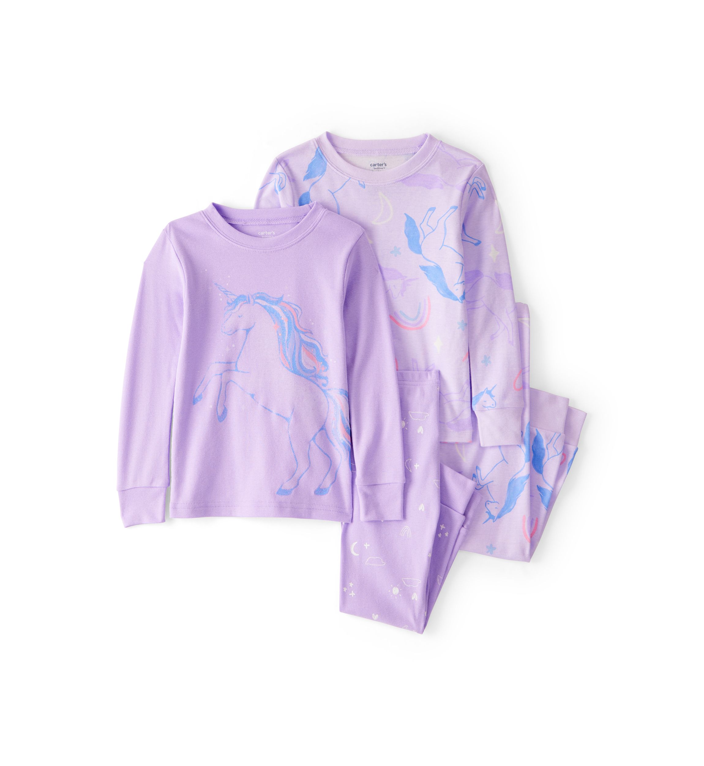 Toddler Girls Unicorn Four Piece Printed Pajama Set