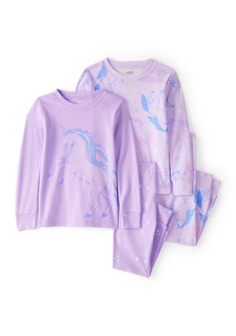 Toddler Girls Unicorn Four Piece Printed Pajama Set