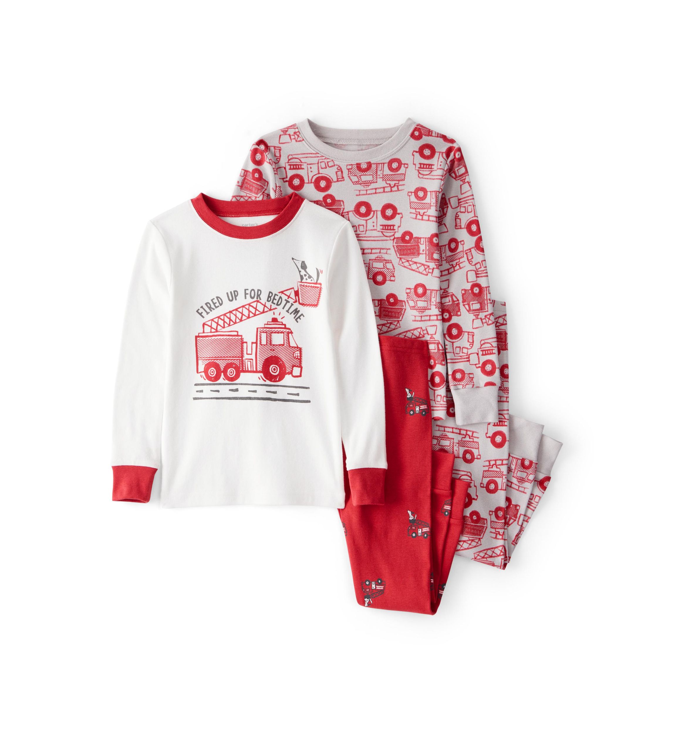 Toddler Boys Fire Truck 4 Piece Pajama Set