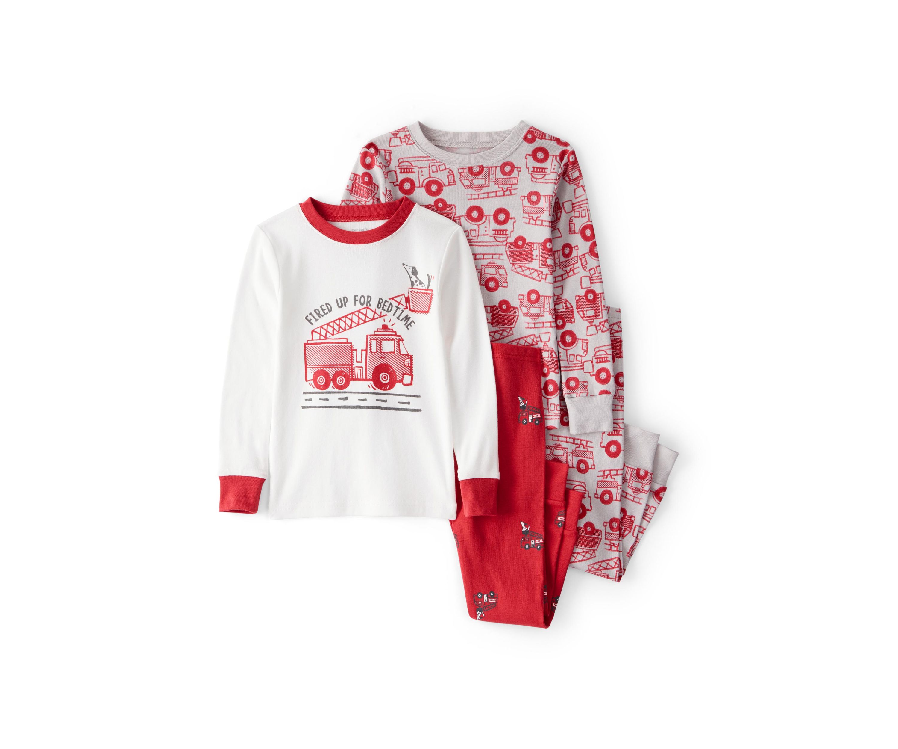 Toddler Boys Fire Truck 4 Piece Pajama Set