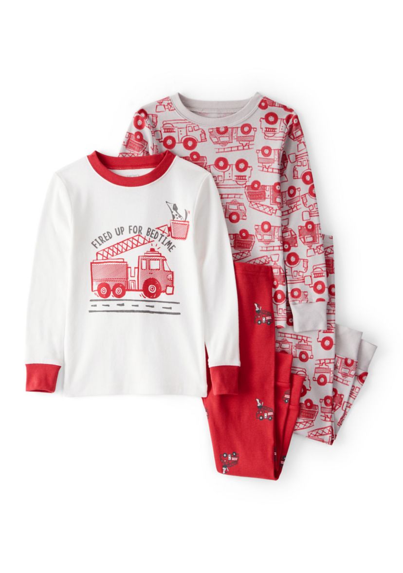 Toddler Boys Fire Truck 4 Piece Pajama Set