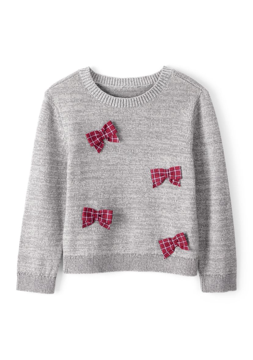 Toddler Girls Bow Accented Christmas Sweater