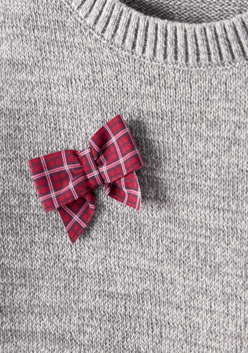 Toddler Girls Bow Accented Christmas Sweater