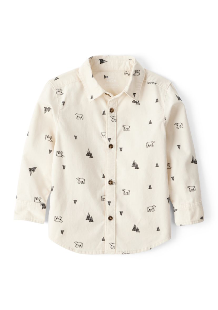 Toddler Boys Christmas Tree Button Down Pajama Shirt 