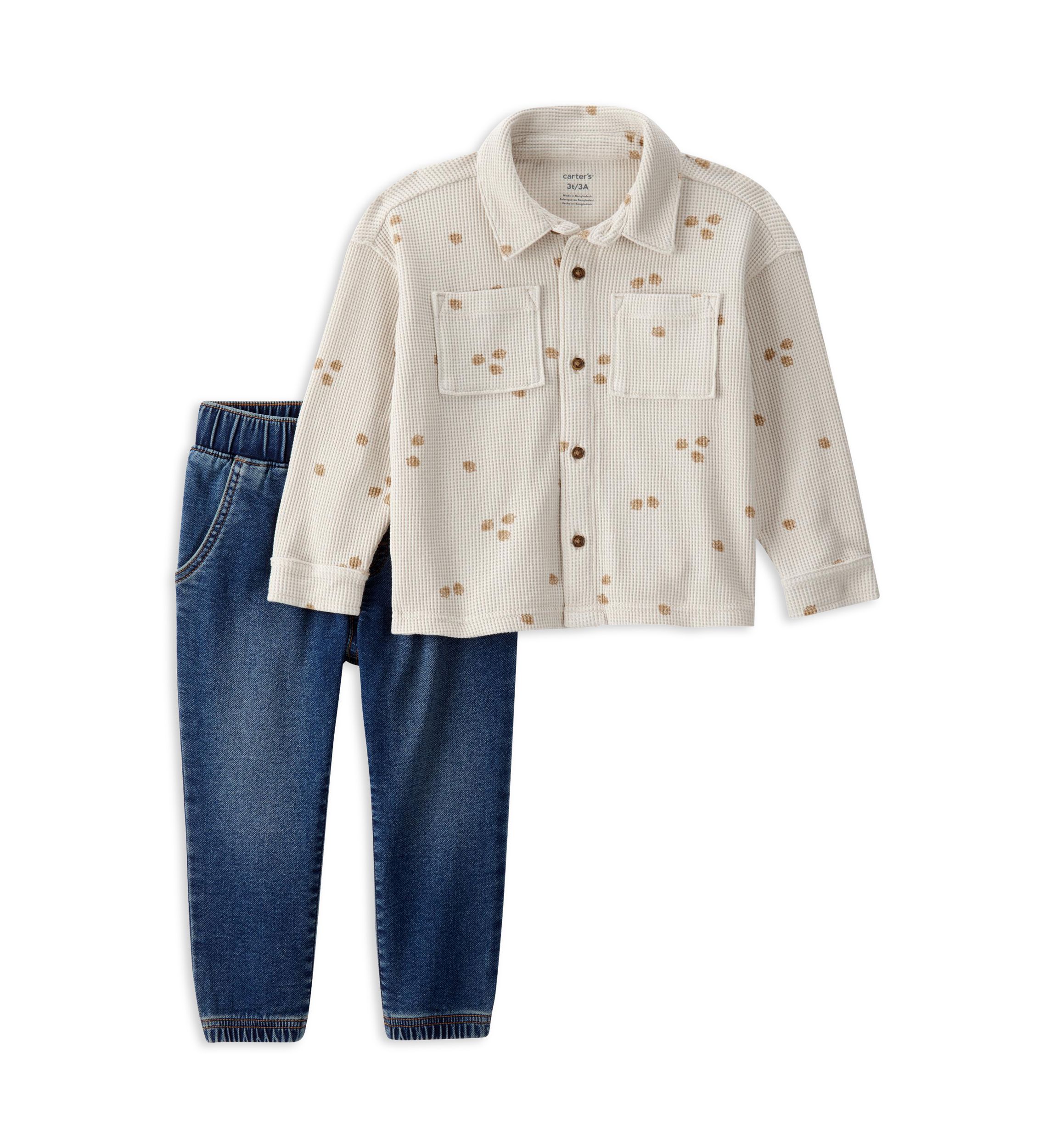 Toddler Boys Printed Button Up Set 