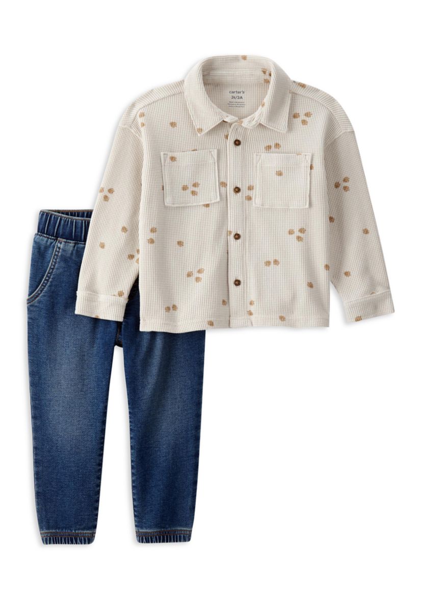 Toddler Boys Printed Button Up Set 