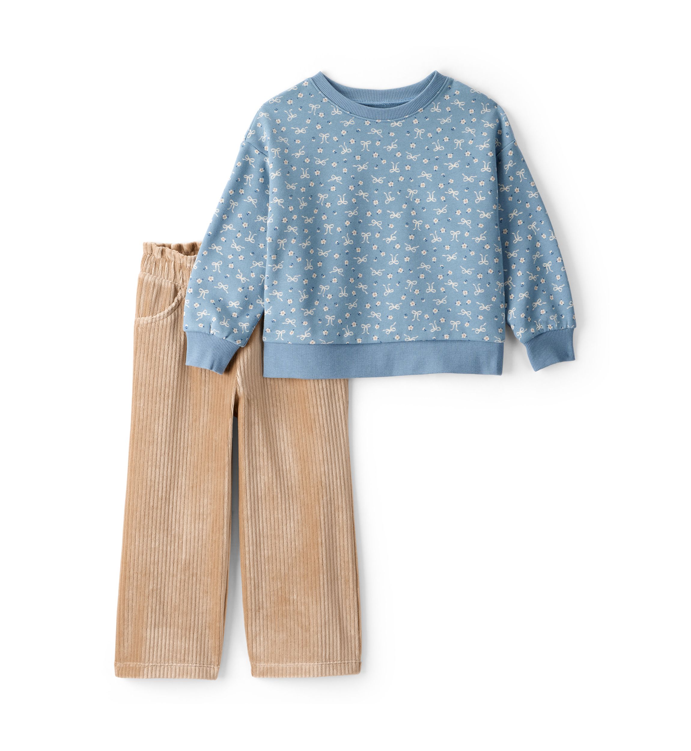 Toddler Girls Crew Neck Top and Wide Leg Corduroy Pants
