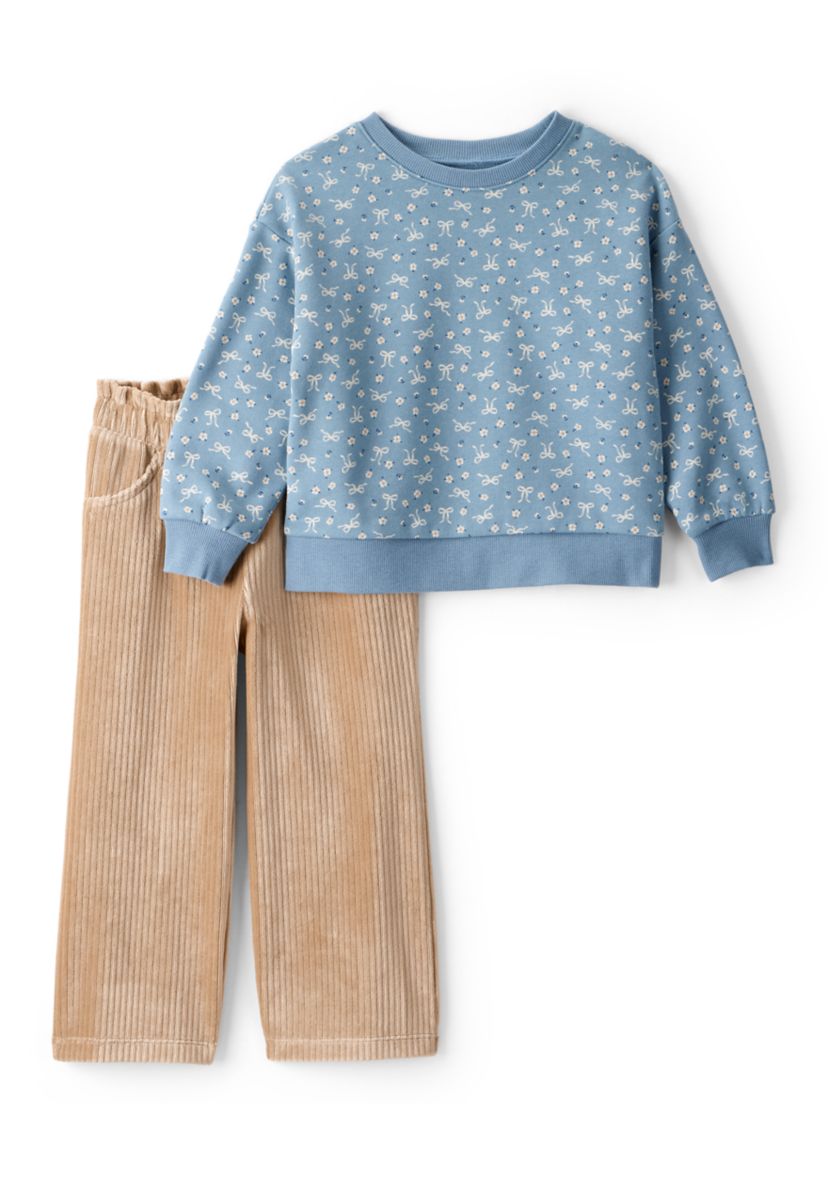 Toddler Girls Crew Neck Top and Wide Leg Corduroy Pants
